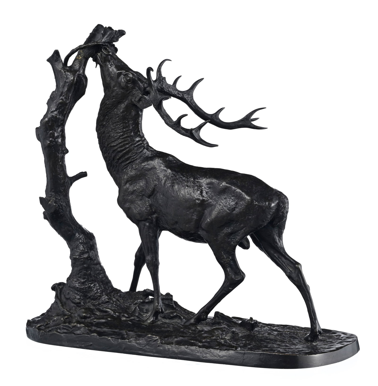 Pierre-Jules Mène (1810-1879), Cerf à la feuille, bronze à patine brune, signé s - 2