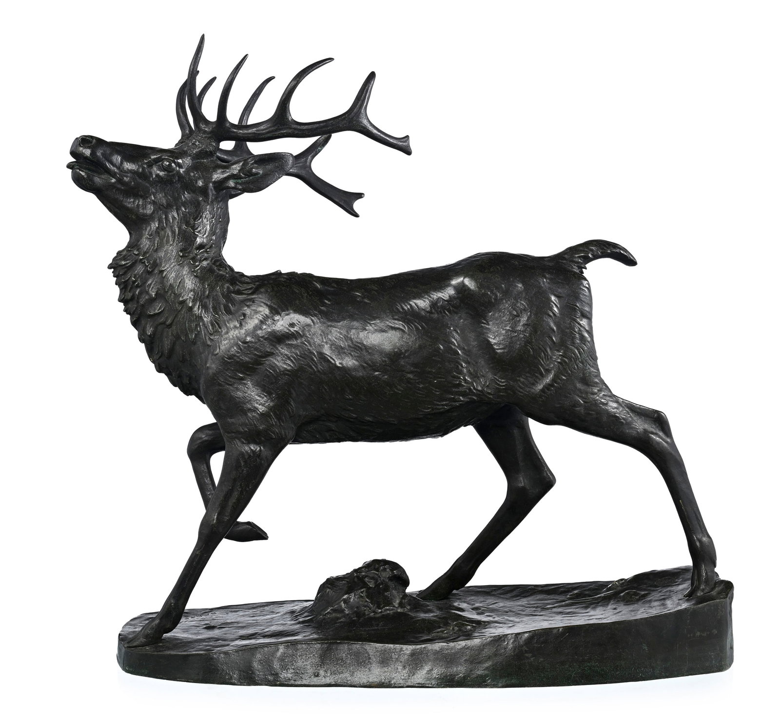 Antoine Louis Barye (1796-1875), Le cerf, bronze à patine verte, 2ème moitié XIXe s., - 2