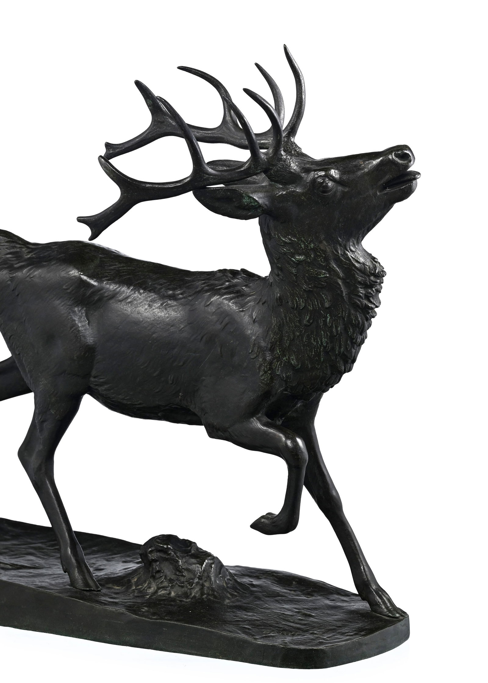 Antoine Louis Barye (1796-1875), Le cerf, bronze à patine verte, 2ème moitié XIXe s., - 3