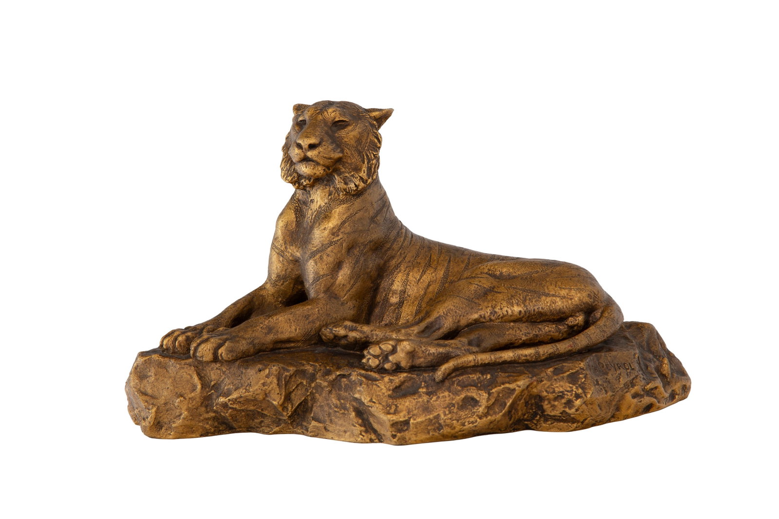 Hippolyte Peyrol (1856-1929), "Lionne couchée", bronze à patine dorée, signée en (1 of 6)