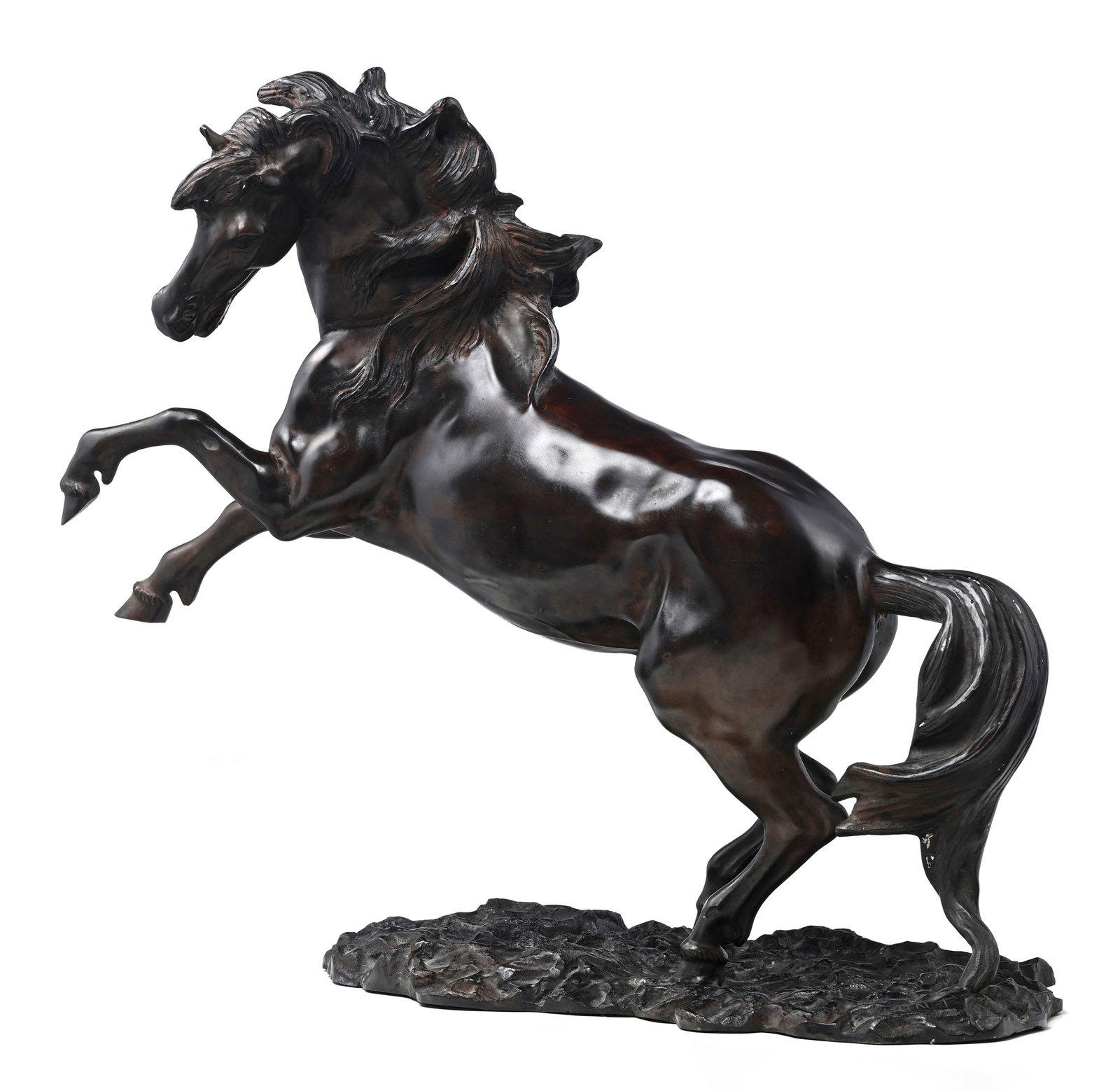 James Hunt (XIX-XXe s.), Cheval dressé, bronze à patine brune rougeâtre, signé s (1 of 5)