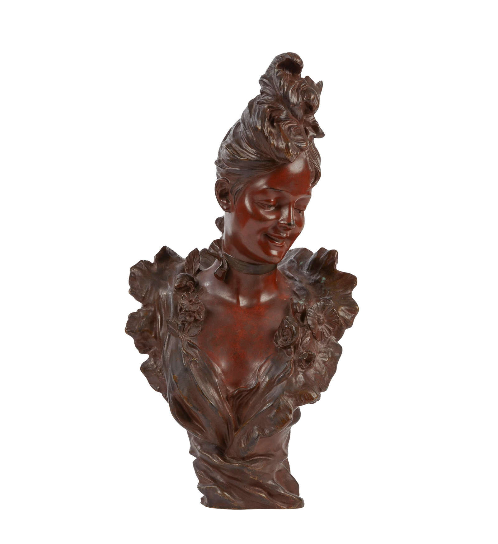 Victor Léopold Bruyneel (1859-?), Buste de femme, bronze à patine brune cuivrée, sign (1 of 4)