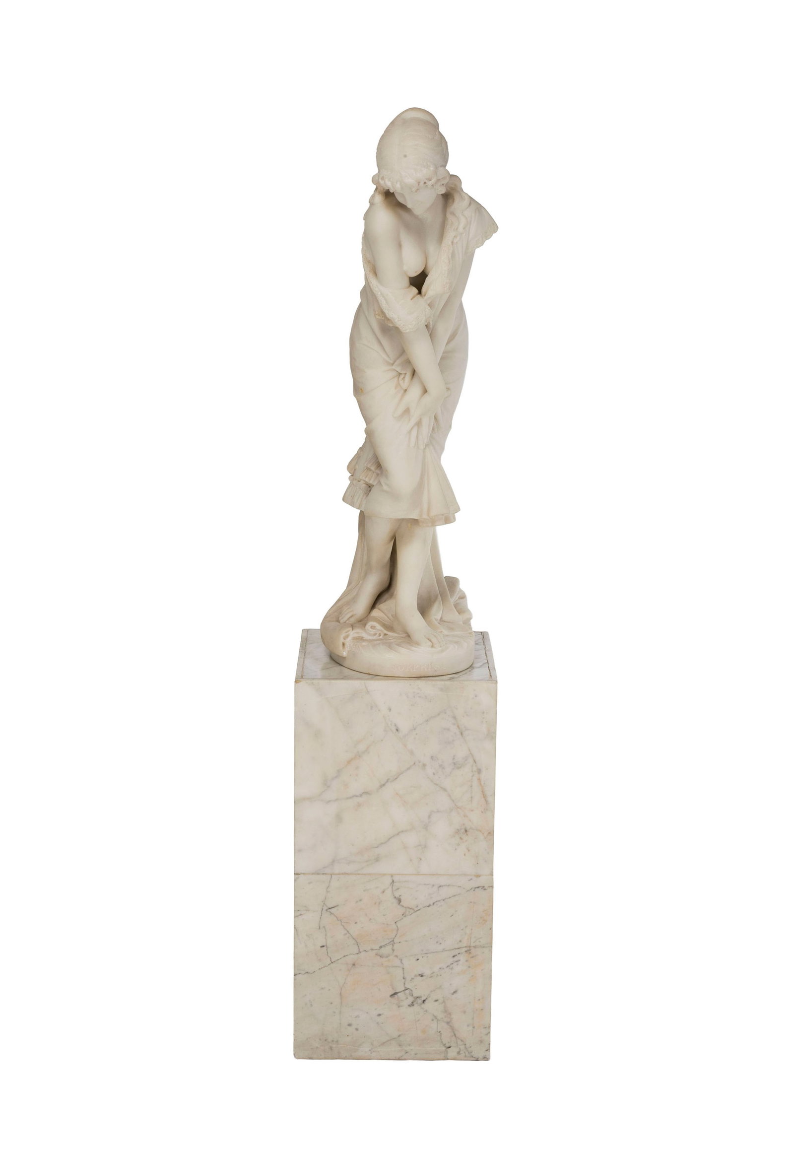 Cesare Lapini (1848-c.1910), Sorpresa, figure féminine en marbre blanc cristallin (probablement (1 of 8)