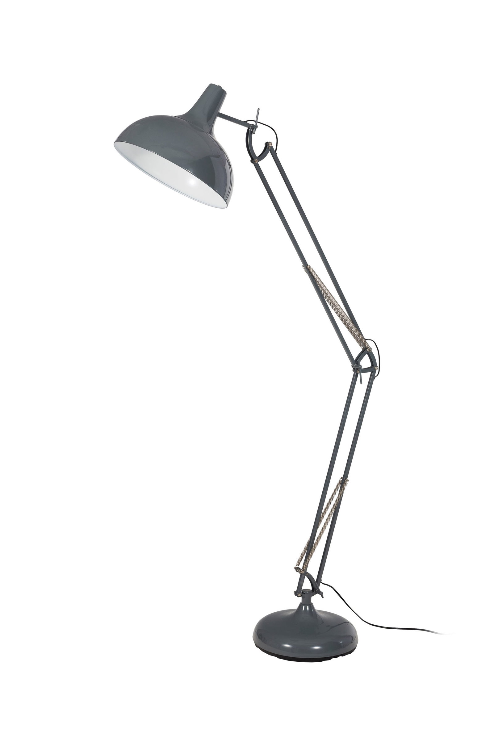 Lampadaire, XXIe s., de type lampe de bureau surdimensionnée en métal laqué gris, h. : Lampadaire, XXIe s., de type lampe de bureau surdimensionnée en métal laqué gris, h. 180 cm