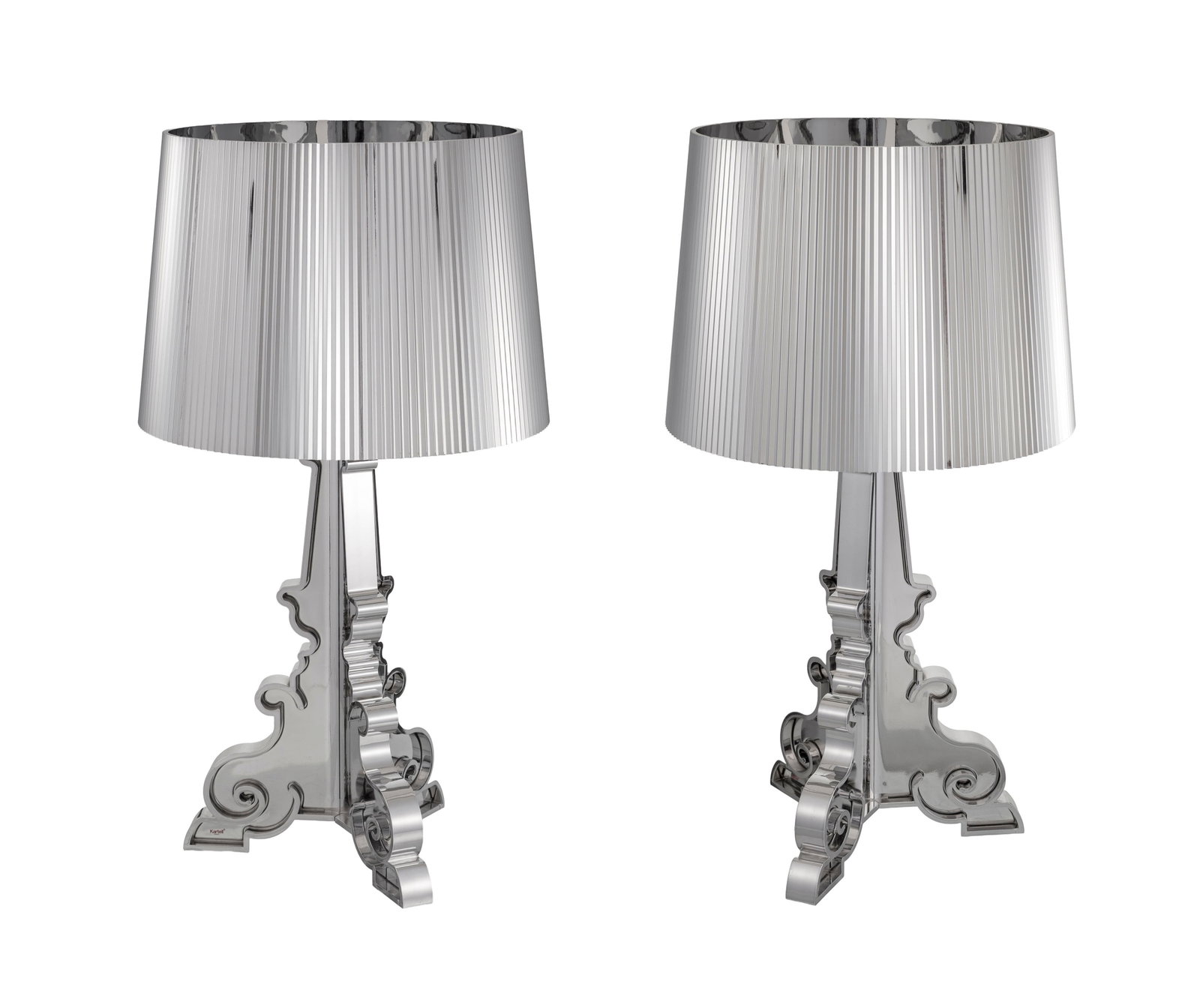 Paire de lampes de table Bourgie par Ferruccio Laviani (né en 1960), édition Kartell, en p: Paire de lampes de table Bourgie par Ferruccio Laviani (né en 1960), édition Kartell, en polycarbonate teinté chromé, modèle créé en 2004, h. 78 cm Condition