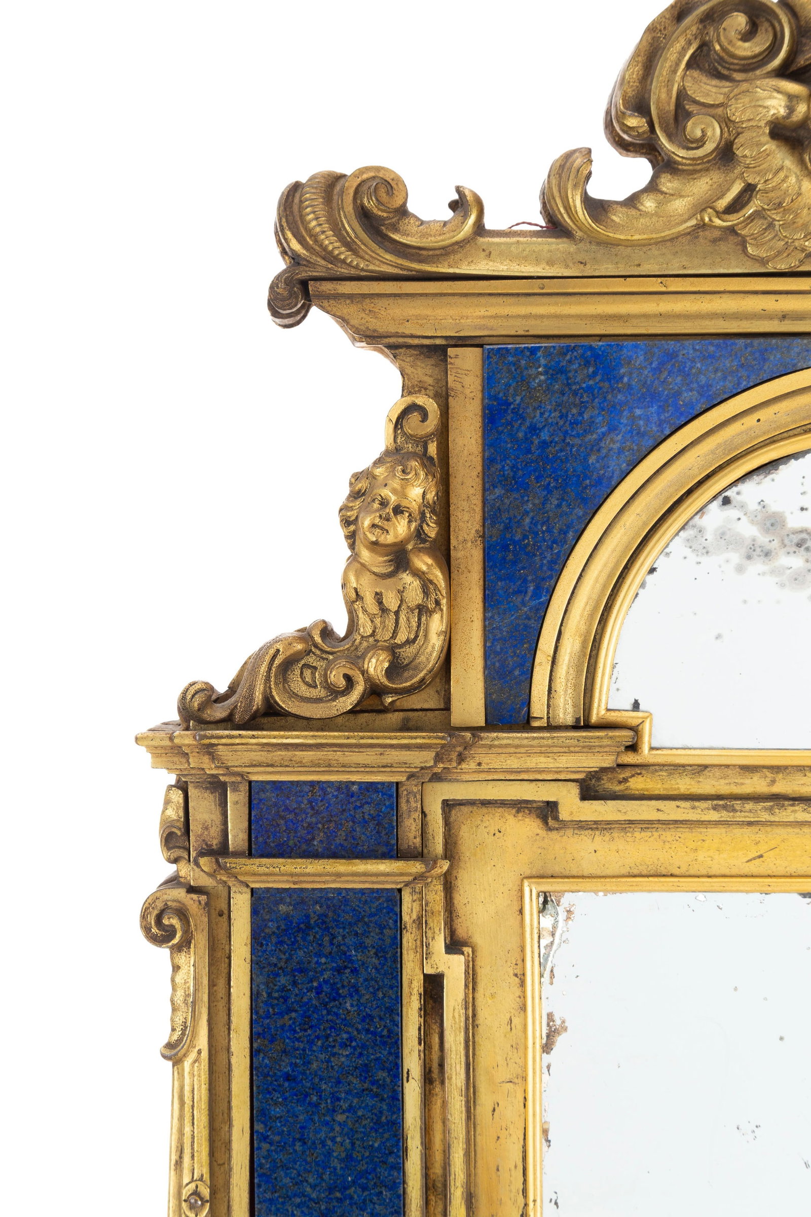 Miroir Baroque, Italie, XVIIIe s., en bronze doré et plaques de lapis lazuli, à décor - 2