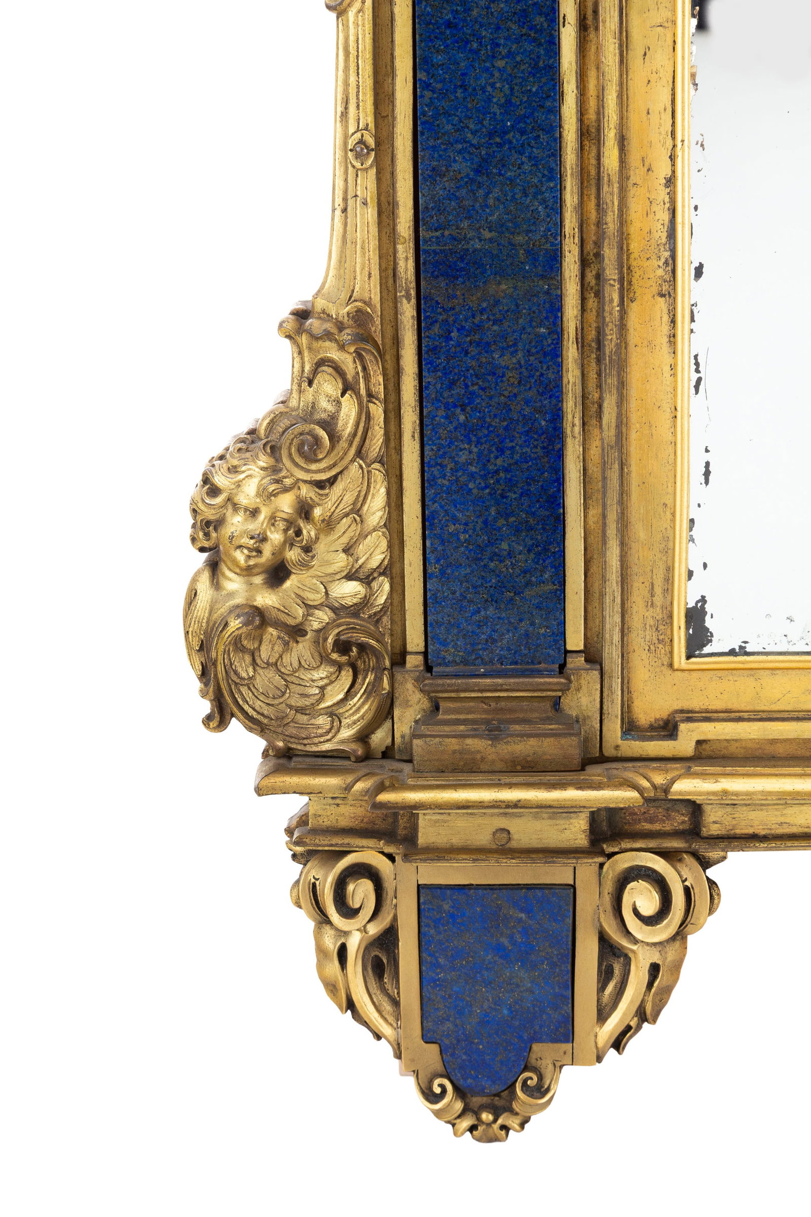 Miroir Baroque, Italie, XVIIIe s., en bronze doré et plaques de lapis lazuli, à décor - 4