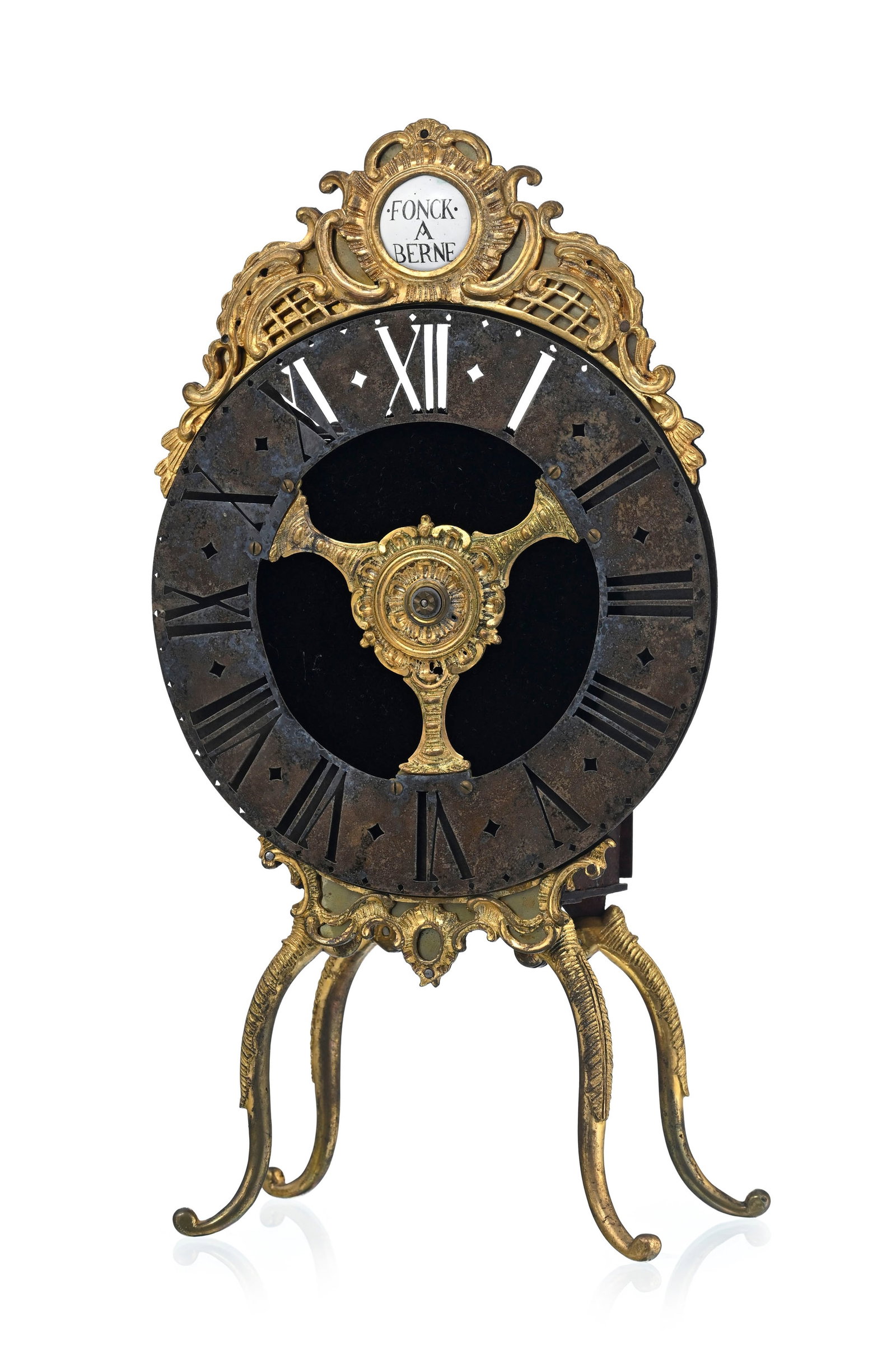 Pendule veilleuse de voyage par Fonck, Berne, milieu XVIIIe s., en bronze doré et métal pa - 2