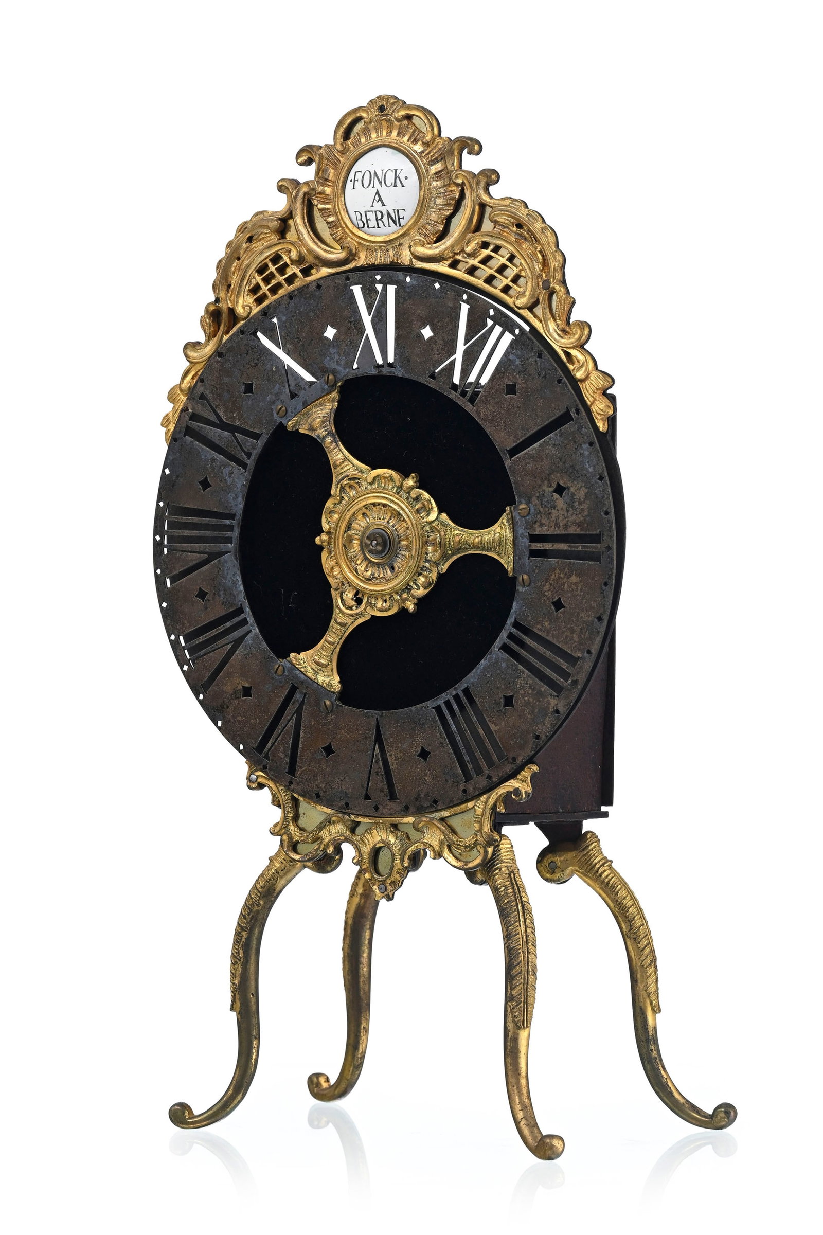 Pendule veilleuse de voyage par Fonck, Berne, milieu XVIIIe s., en bronze doré et métal pa - 3