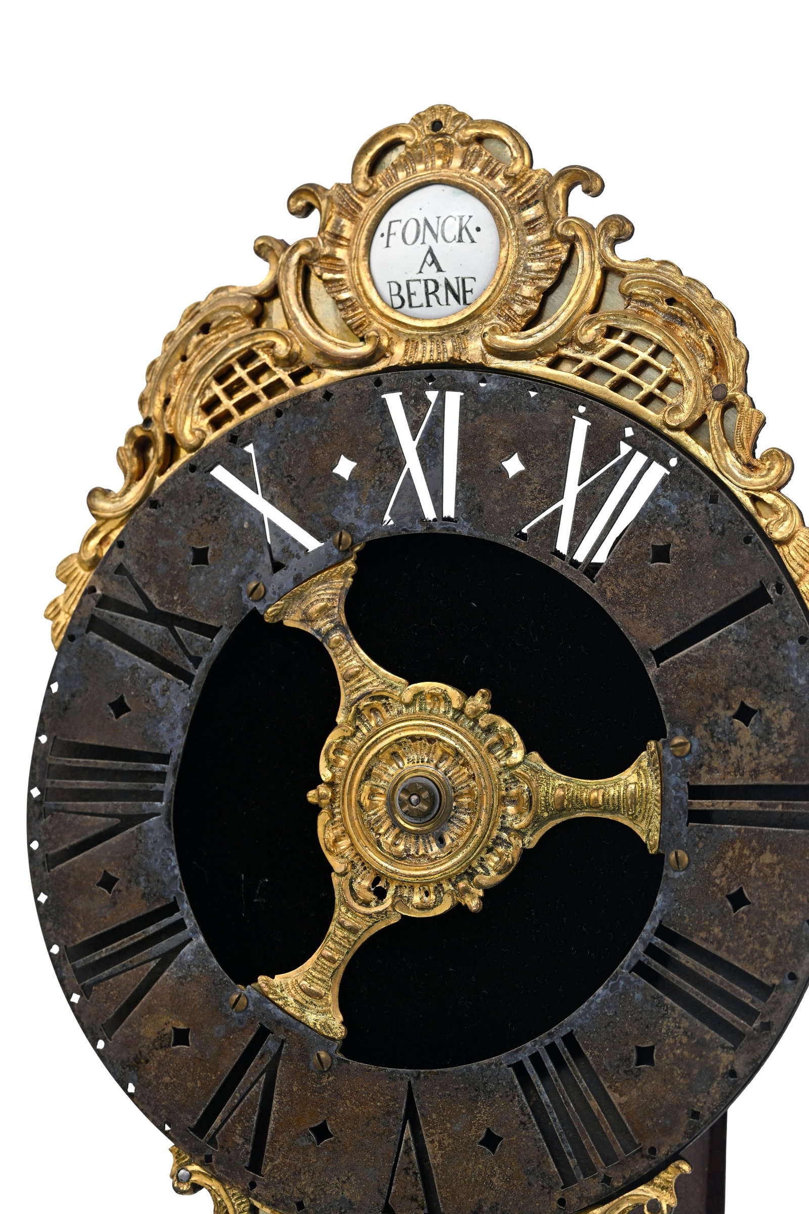 Pendule veilleuse de voyage par Fonck, Berne, milieu XVIIIe s., en bronze doré et métal pa - 4