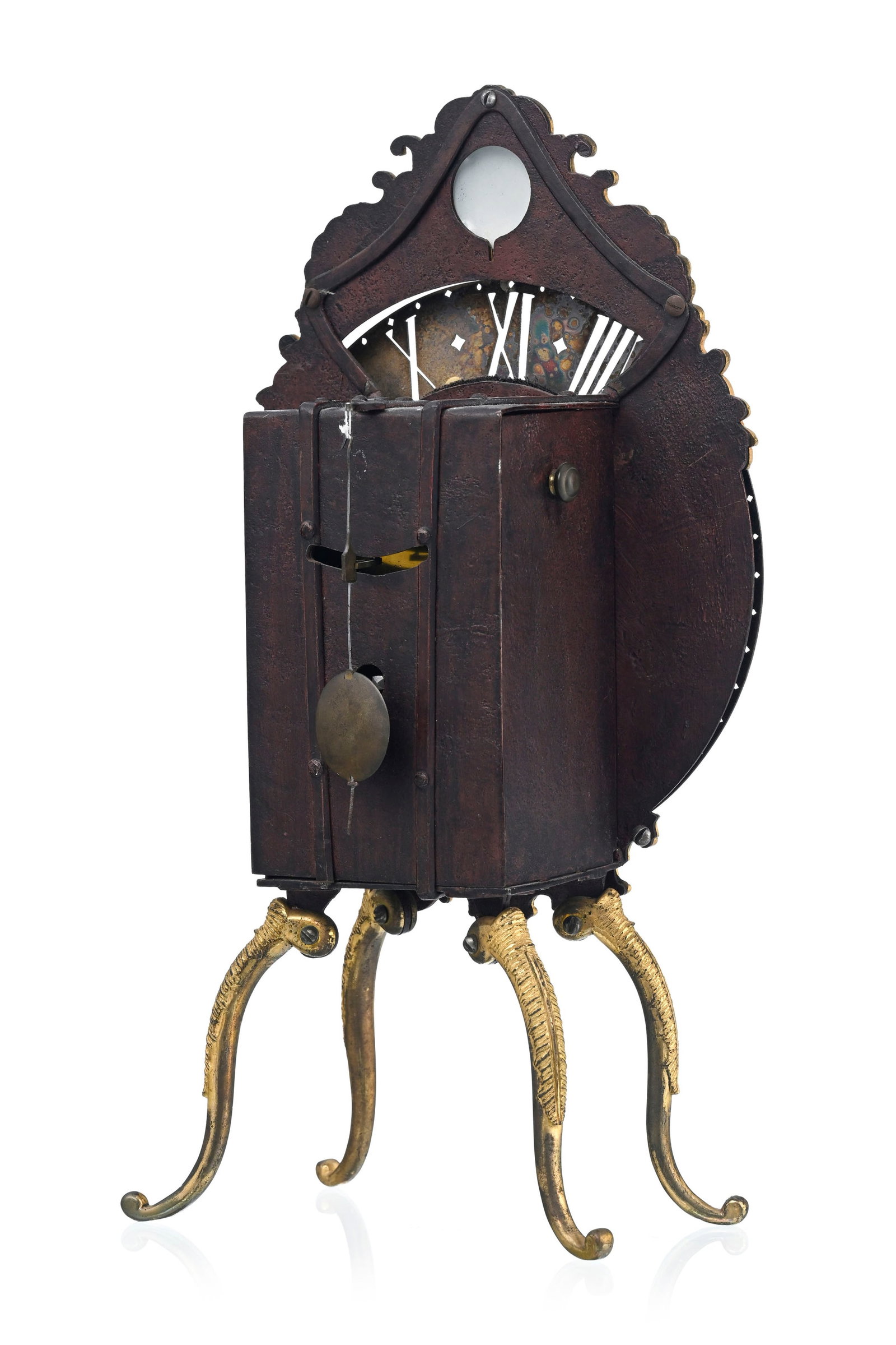 Pendule veilleuse de voyage par Fonck, Berne, milieu XVIIIe s., en bronze doré et métal pa - 5