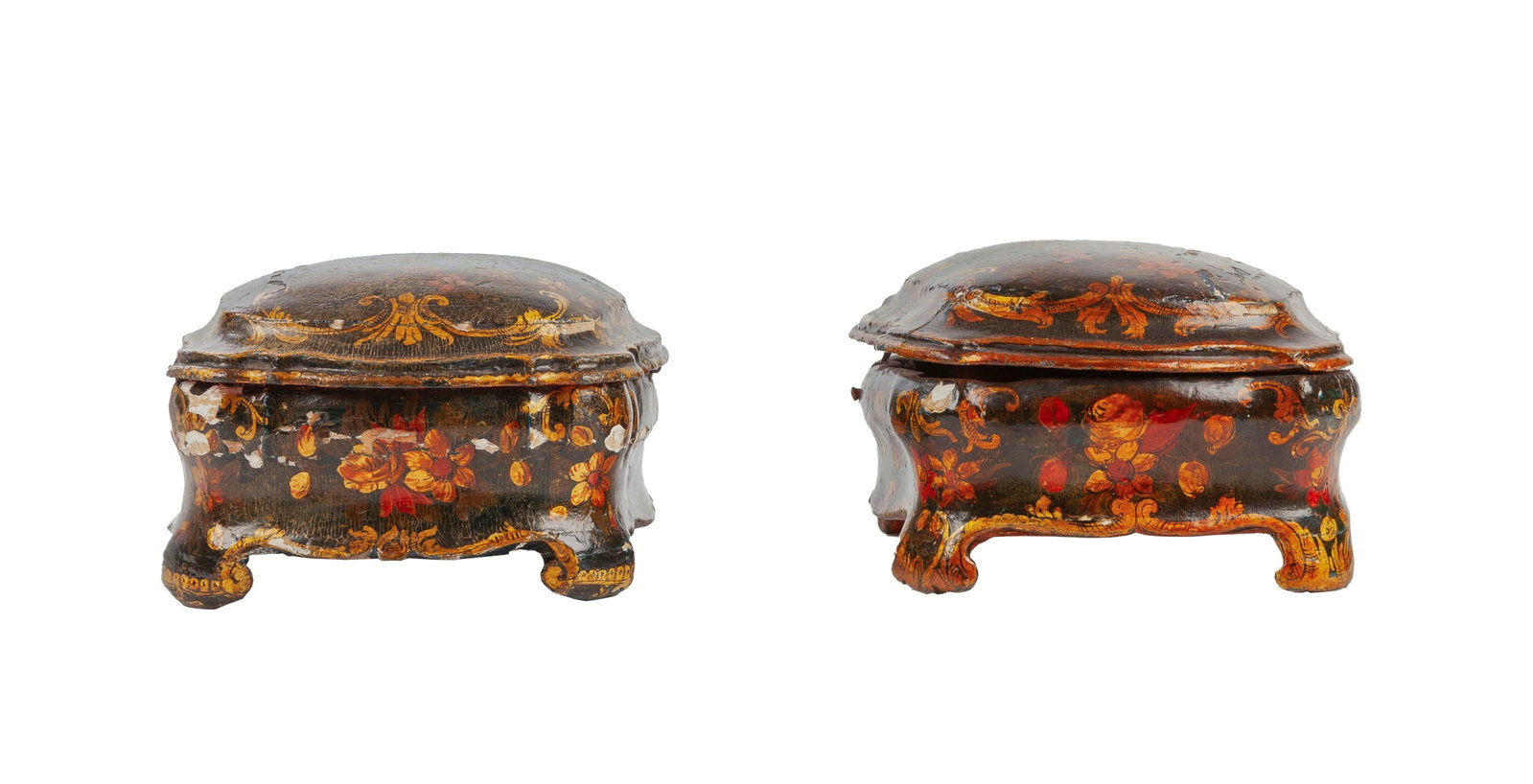 Paire de boîtes, Venise, XVIIIe s., en bois laqué bleu et or à décor de scè - 3