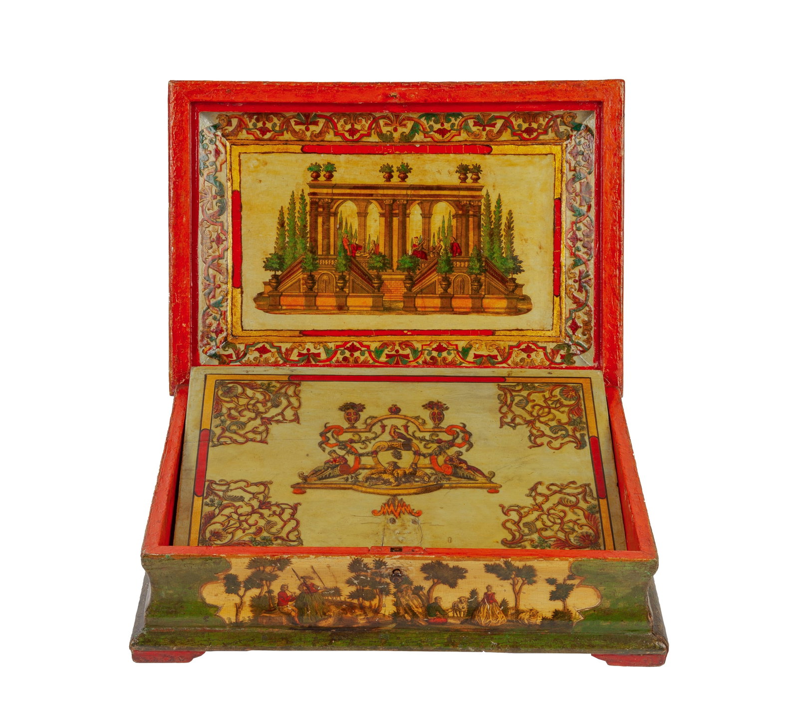 Coffret, Venise, XVIIIe s., en bois peint et à décor en Arte Povera de scènes galante - 2