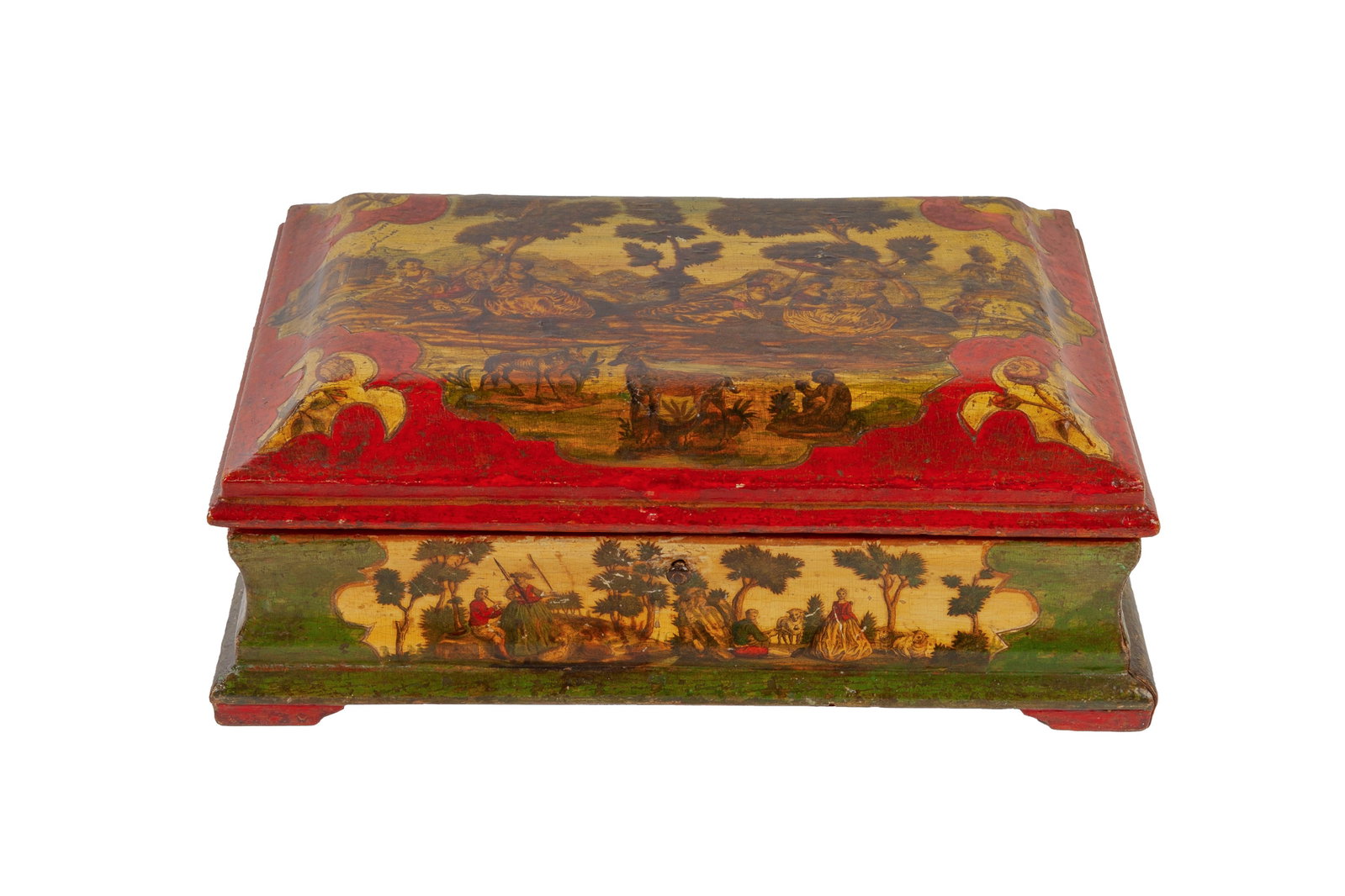 Coffret, Venise, XVIIIe s., en bois peint et à décor en Arte Povera de scènes galante - 3