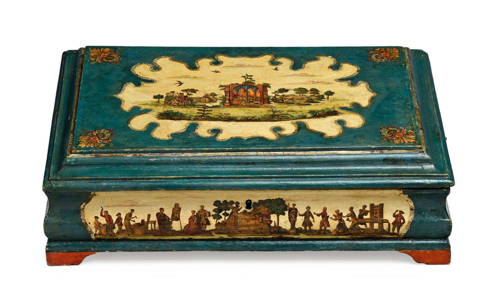 Coffret, Venise, XVIIIe s., en bois peint et à décor en Arte Povera orné de paysages  - 2