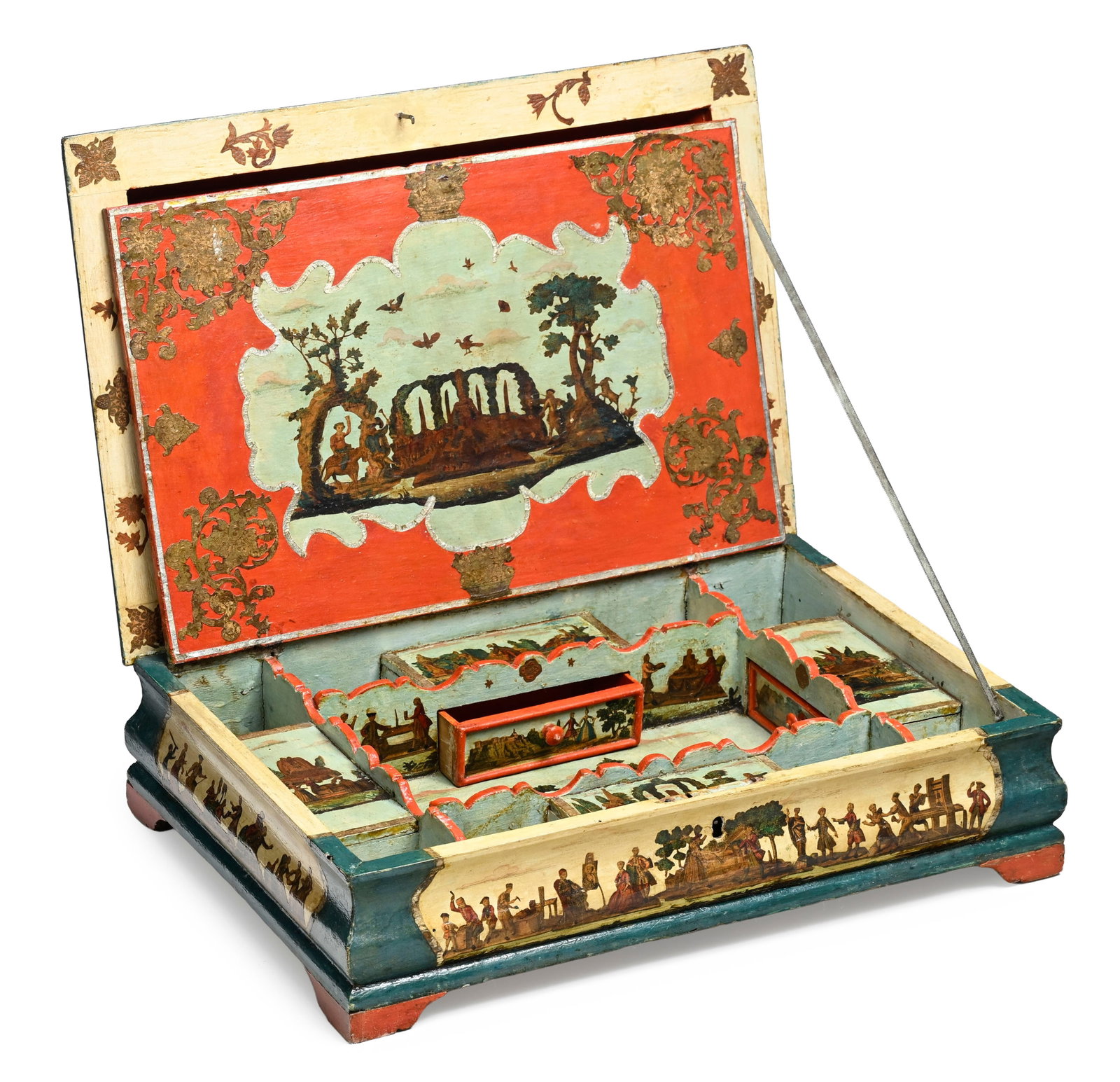 Coffret, Venise, XVIIIe s., en bois peint et à décor en Arte Povera orné de paysages  - 3