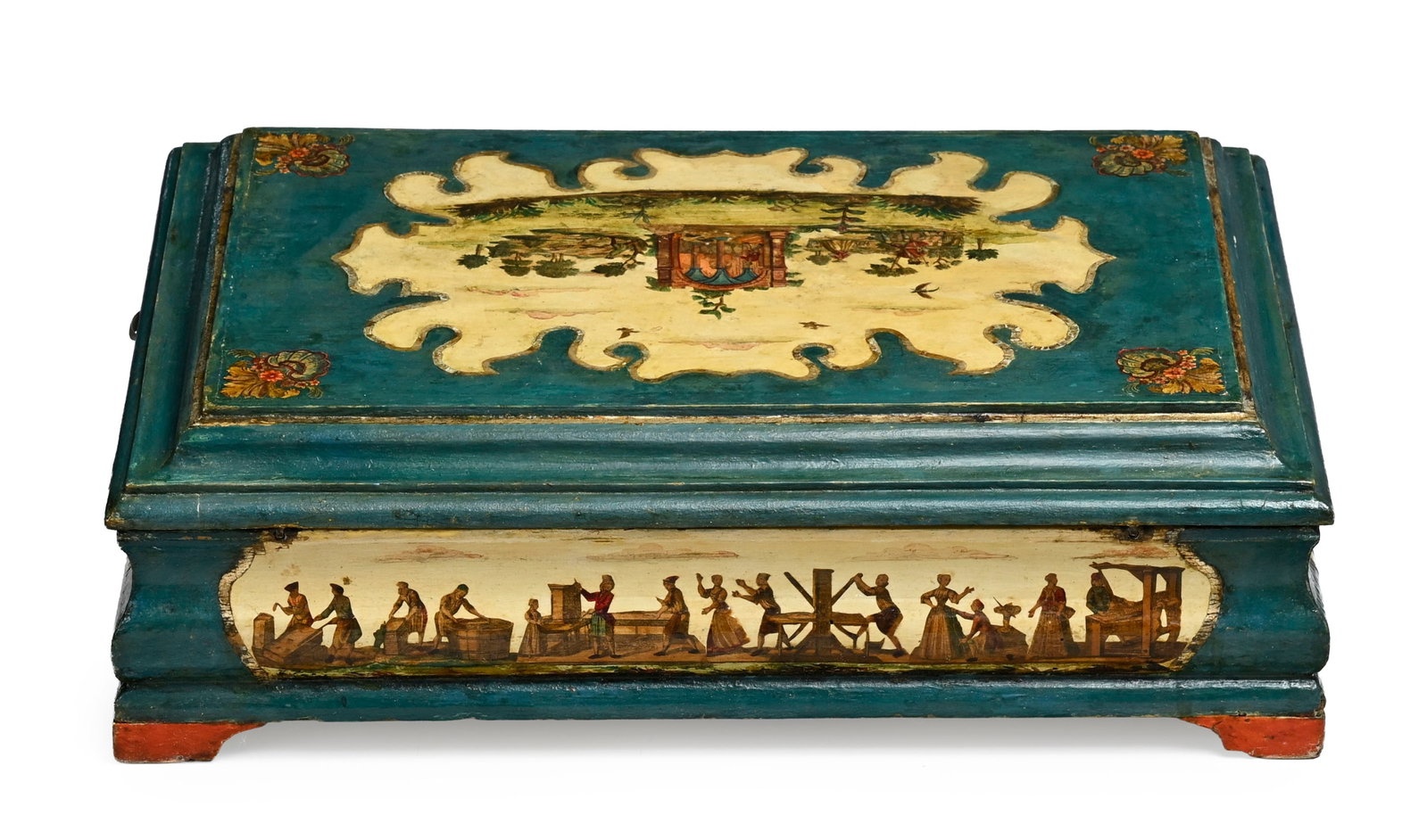 Coffret, Venise, XVIIIe s., en bois peint et à décor en Arte Povera orné de paysages  - 4