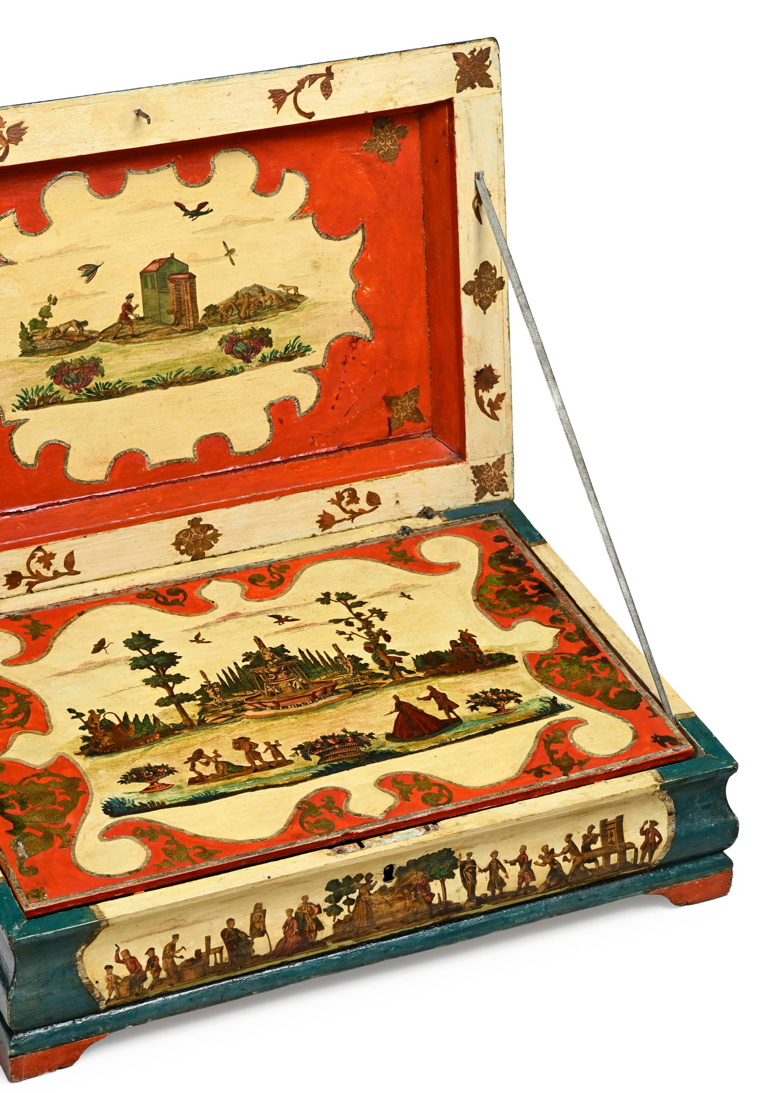 Coffret, Venise, XVIIIe s., en bois peint et à décor en Arte Povera orné de paysages  - 5