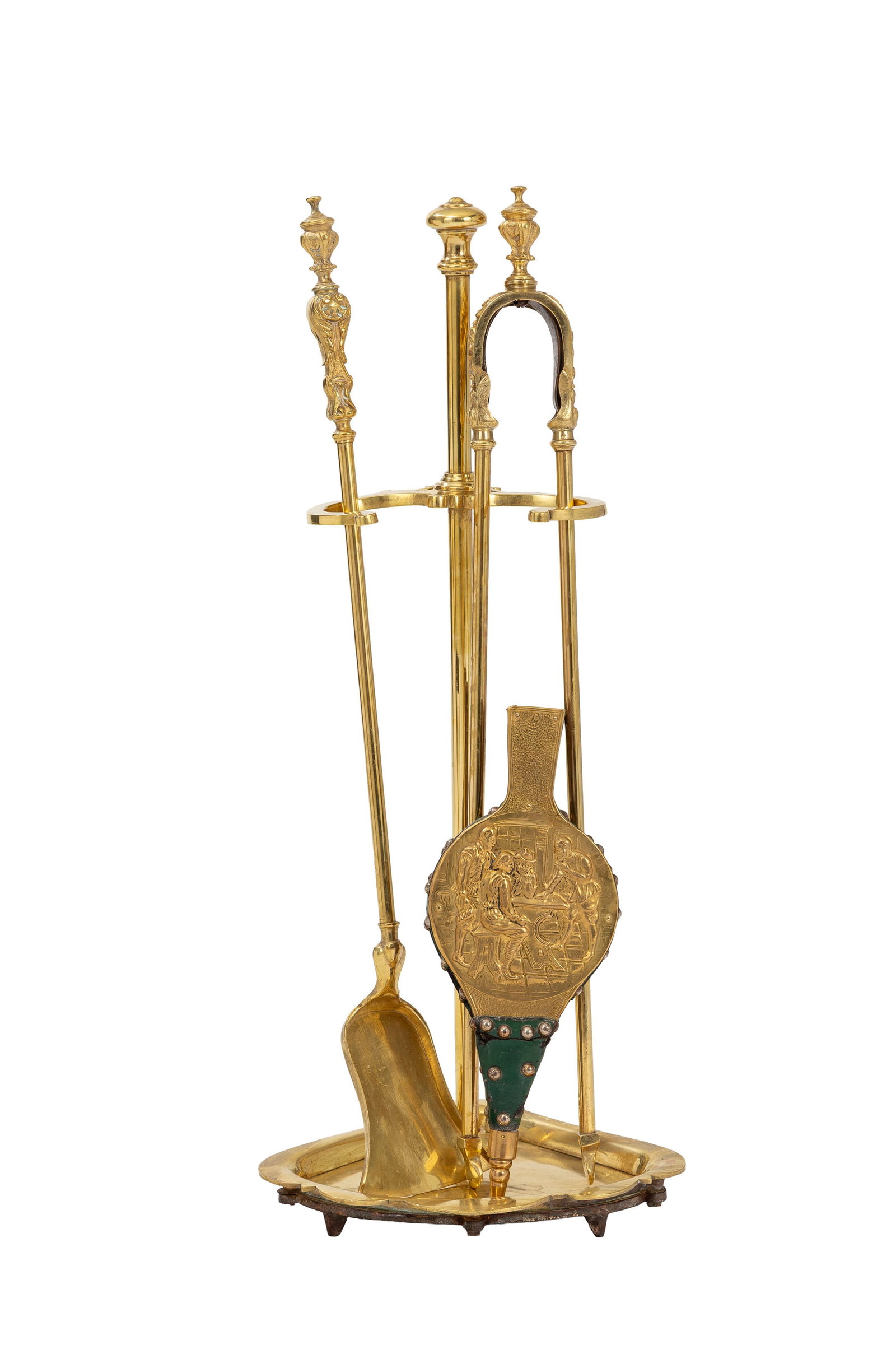 Paire de chenets, grille de cheminée, et nécessaire, XXe s., en bronze et métal dor&# - 2