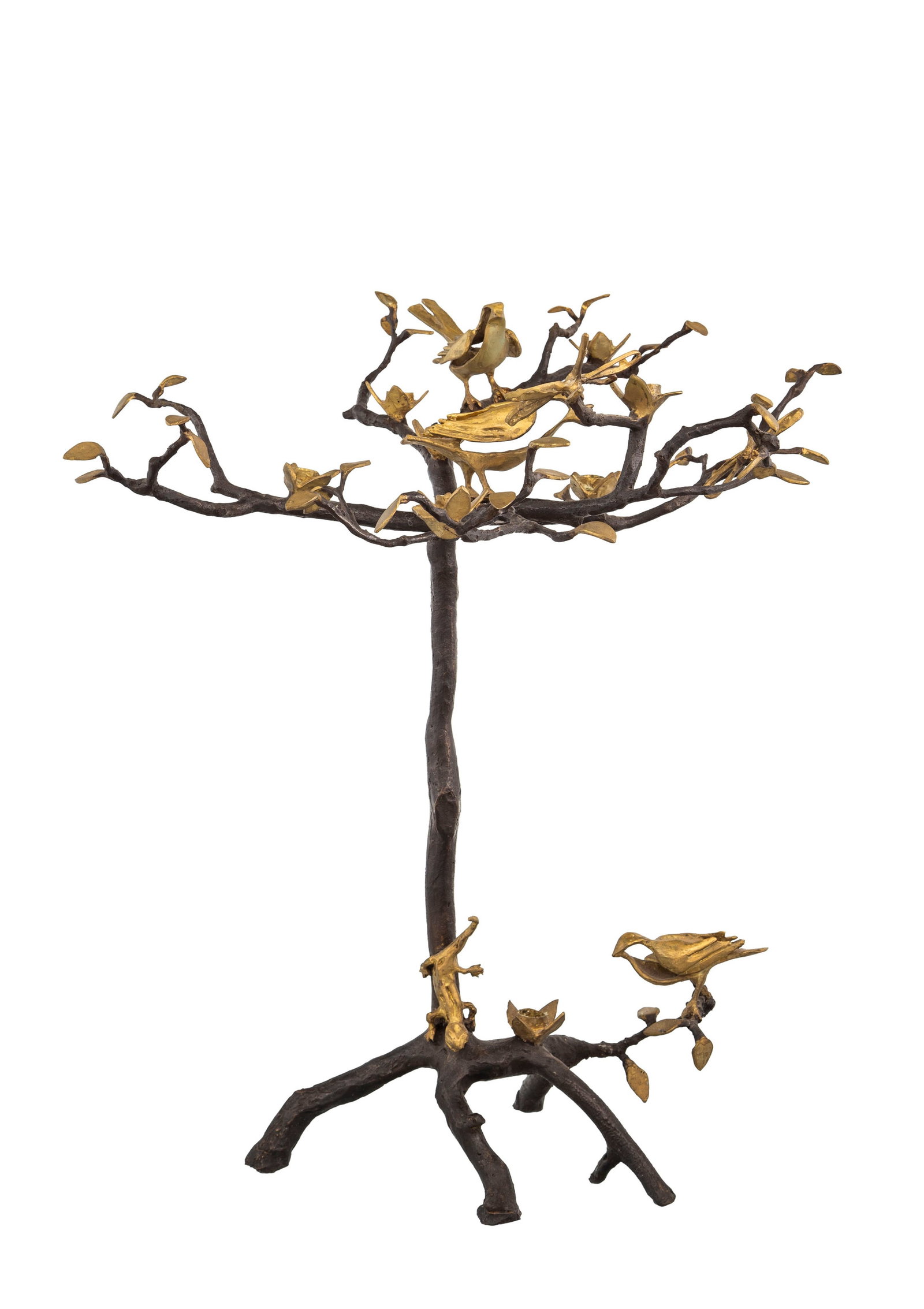 Paire de candélabres par Paula Swinnen (née 1964), en bronze patiné et doré, 6 f - 2