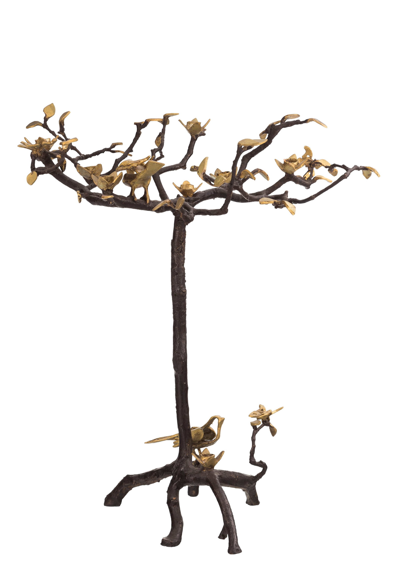 Paire de candélabres par Paula Swinnen (née 1964), en bronze patiné et doré, 6 f - 3