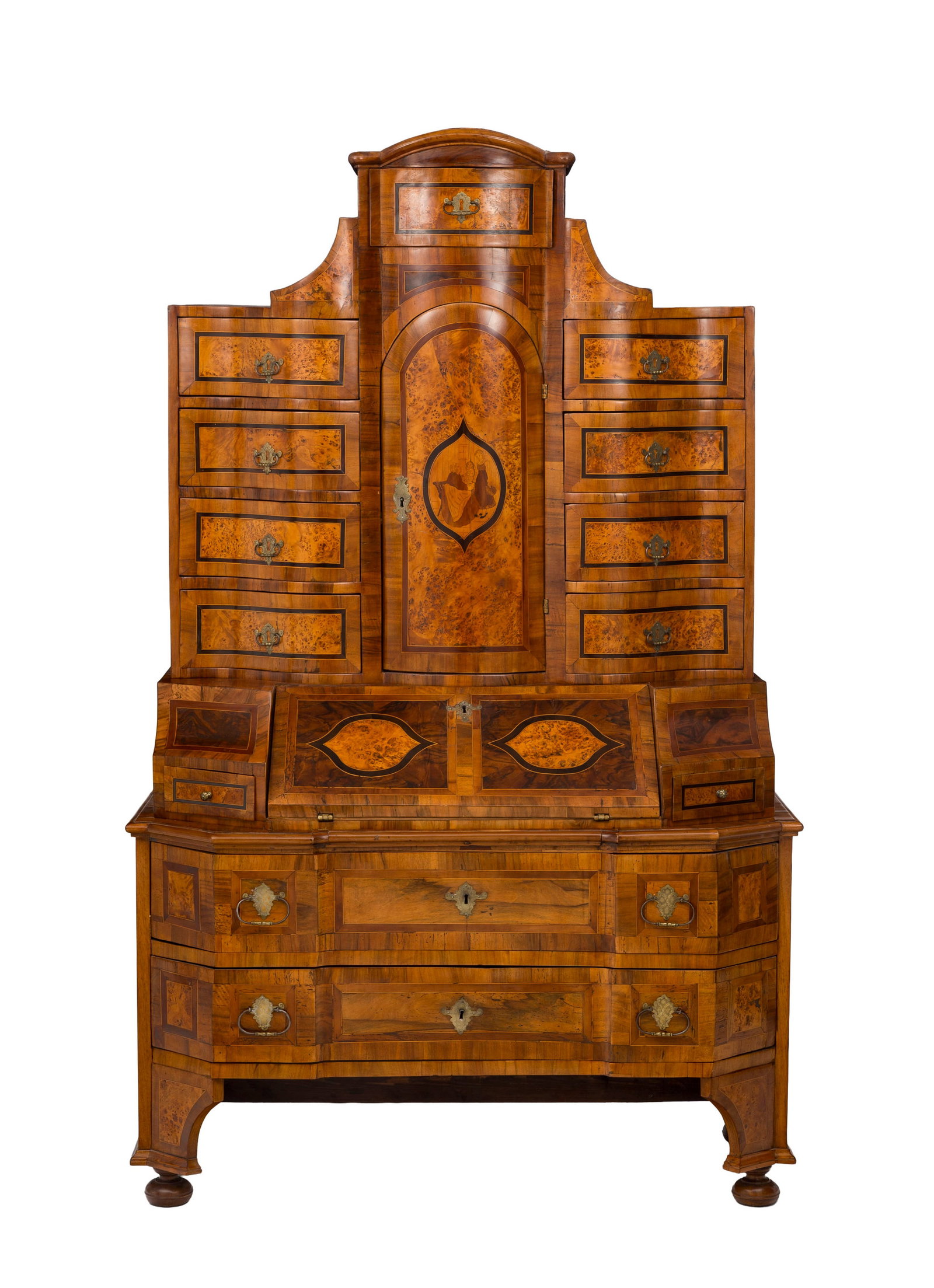 Secrétaire tabernacle Baroque, Allemagne ou Autriche, XVIIIe s., en placage de noyer, loupe de  (1 of 1)