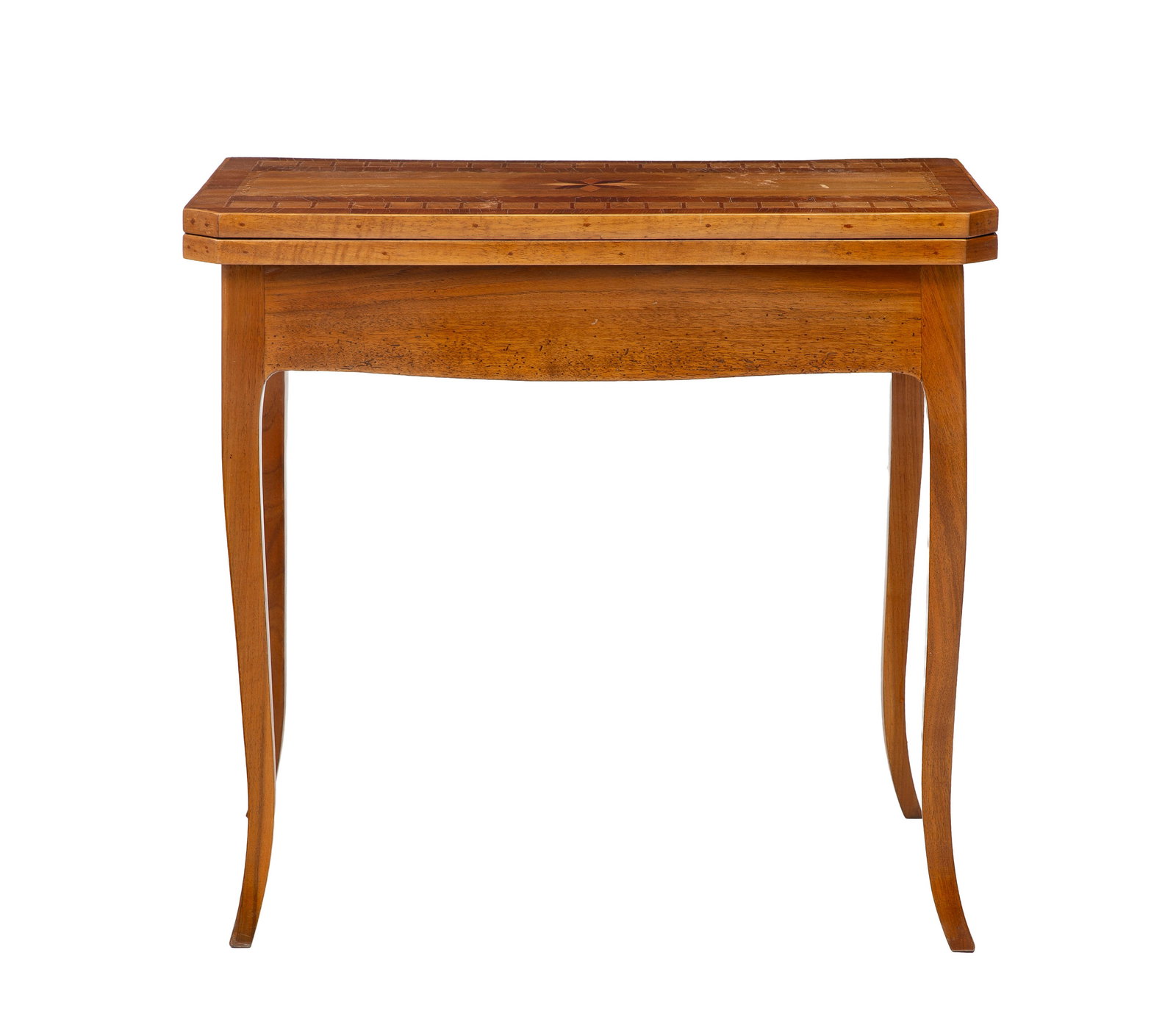 Table à jeu, Suisse, XIXe s., en placage de bois fruitier et filets de marqueterie, plateau s'o (1 of 2)