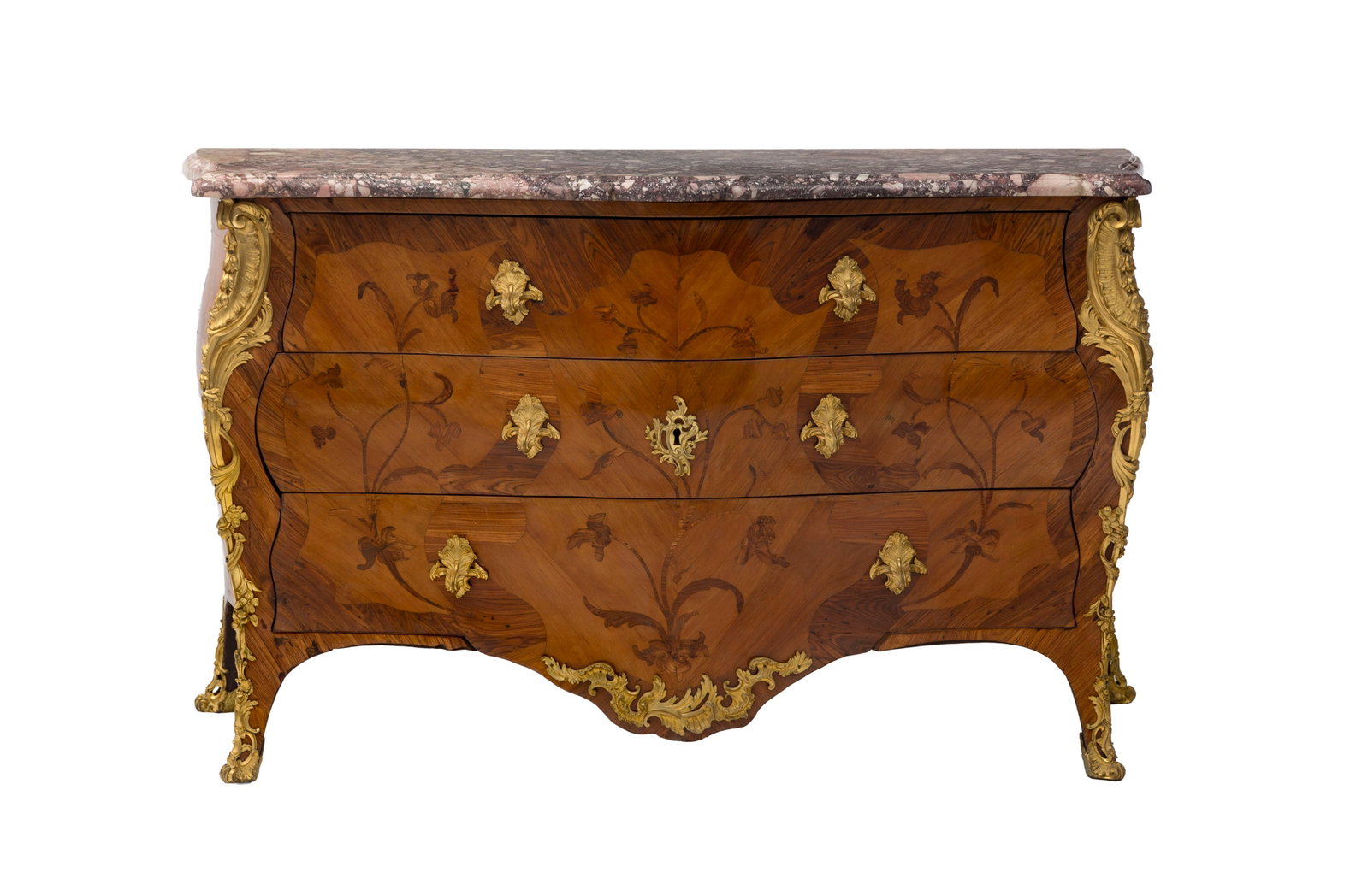 Importante commode d'époque Louis XV, en placage de bois de rose à décor marqueté (1 of 7)