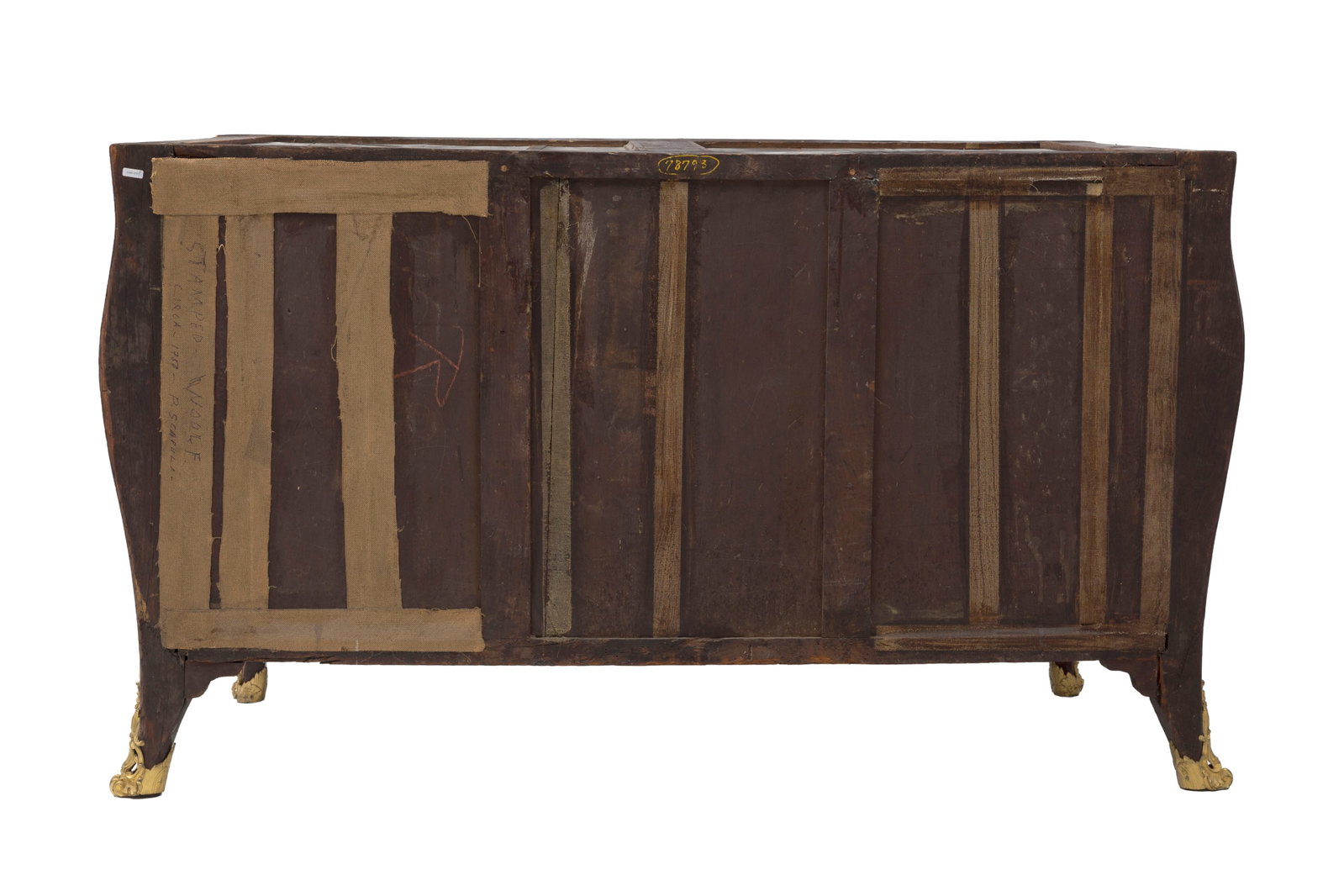Importante commode d'époque Louis XV, en placage de bois de rose à décor marqueté - 6
