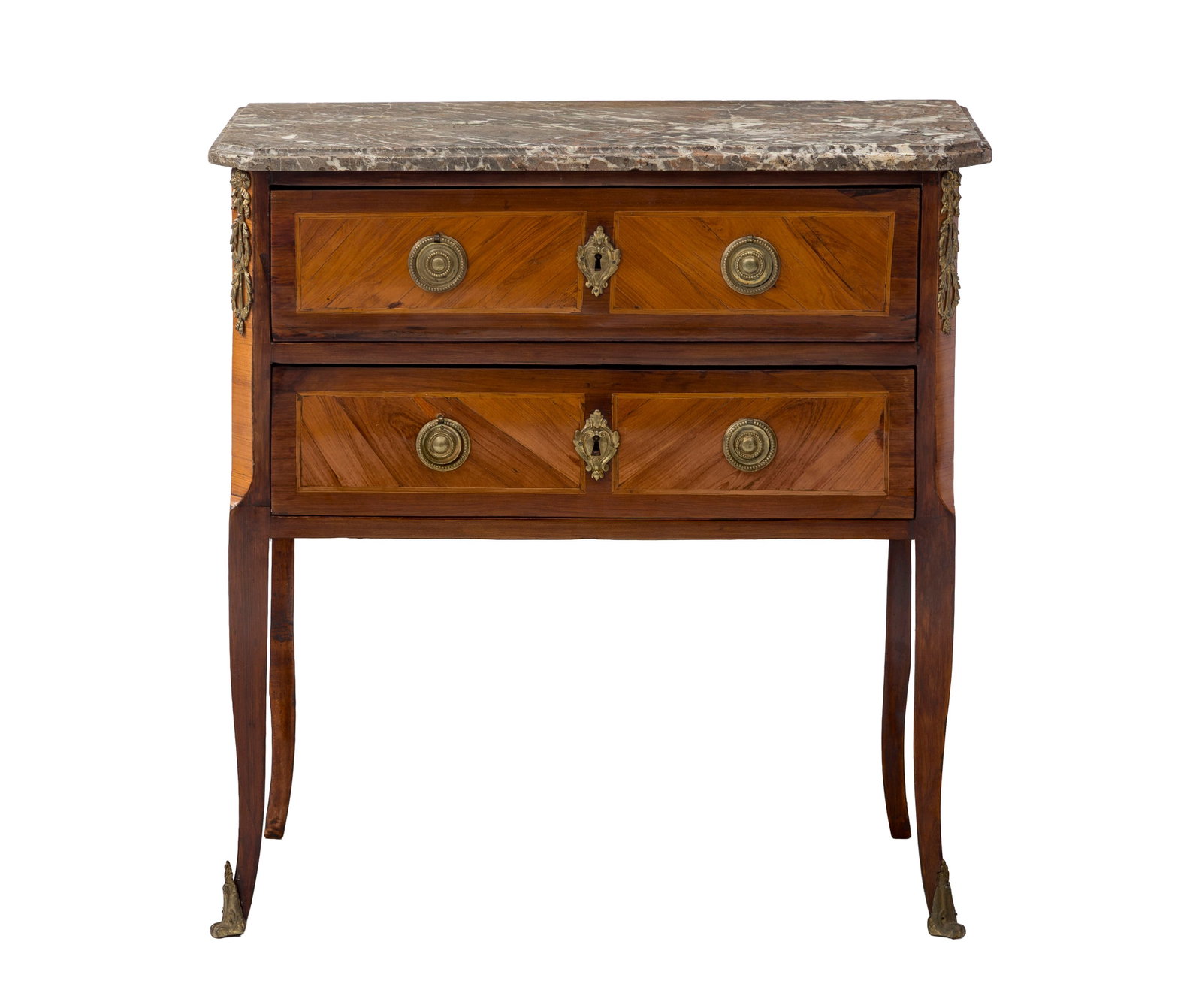 Commode d'époque Transition, en placage de bois de rose et bois de violette, deux tiroirs, plat: Commode d'époque Transition, en placage de bois de rose et bois de violette, deux tiroirs, plateau en marbre, 84x83x39 cm