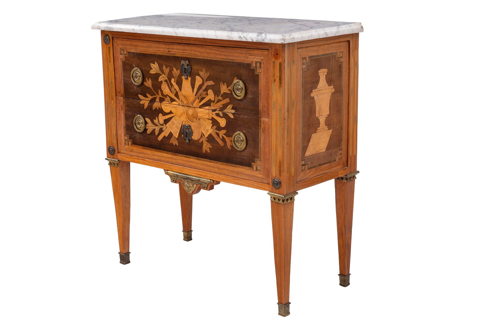 Paire de commodes d'époque Louis XVI estampillées J.B. VASSOU et JME, en placage de bois d - 2