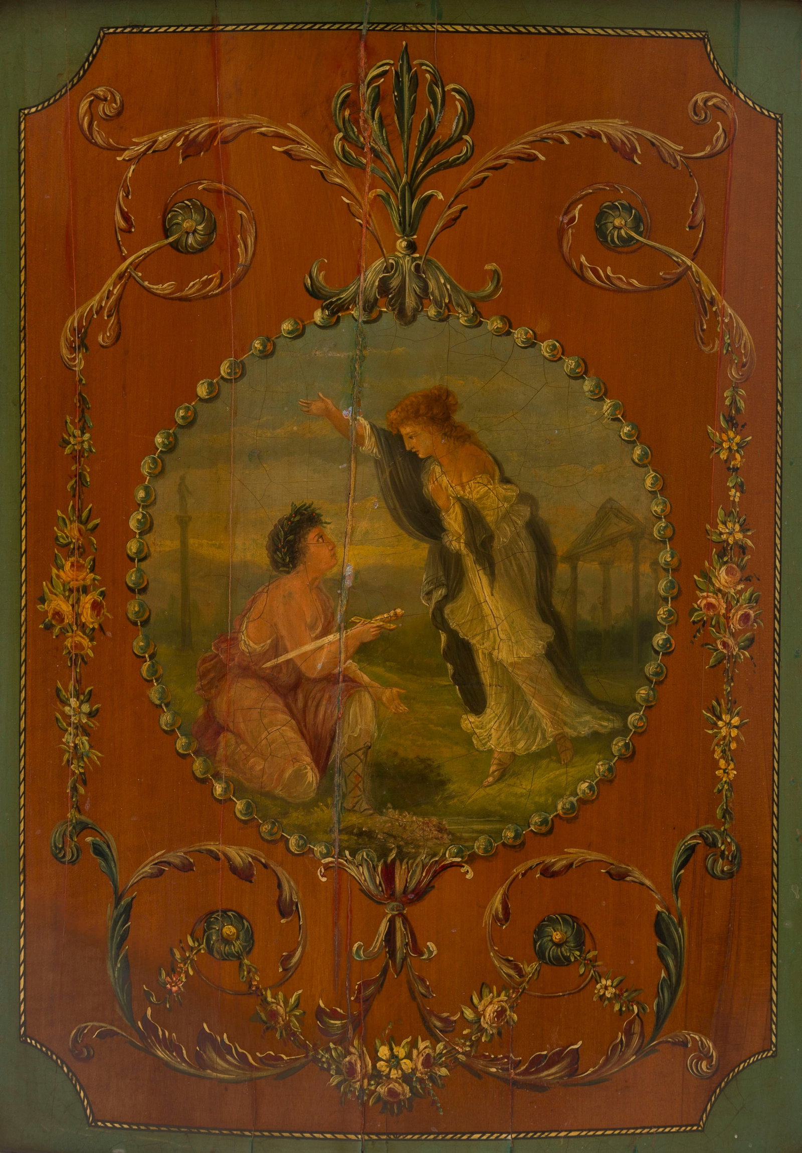Paire de commodes demi-lune, Angleterre, XXe s., en placage de bois fruitier et richement peint  - 3