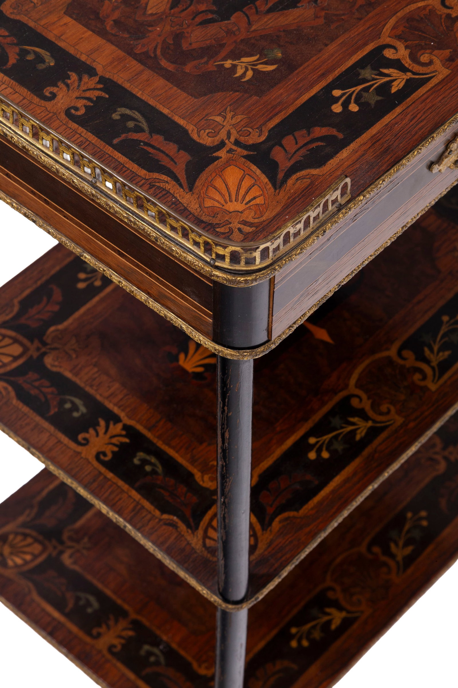 Table d'appoint d'époque Napoléon III, en placage de bois de rose et palissandre, ouvrant  - 2