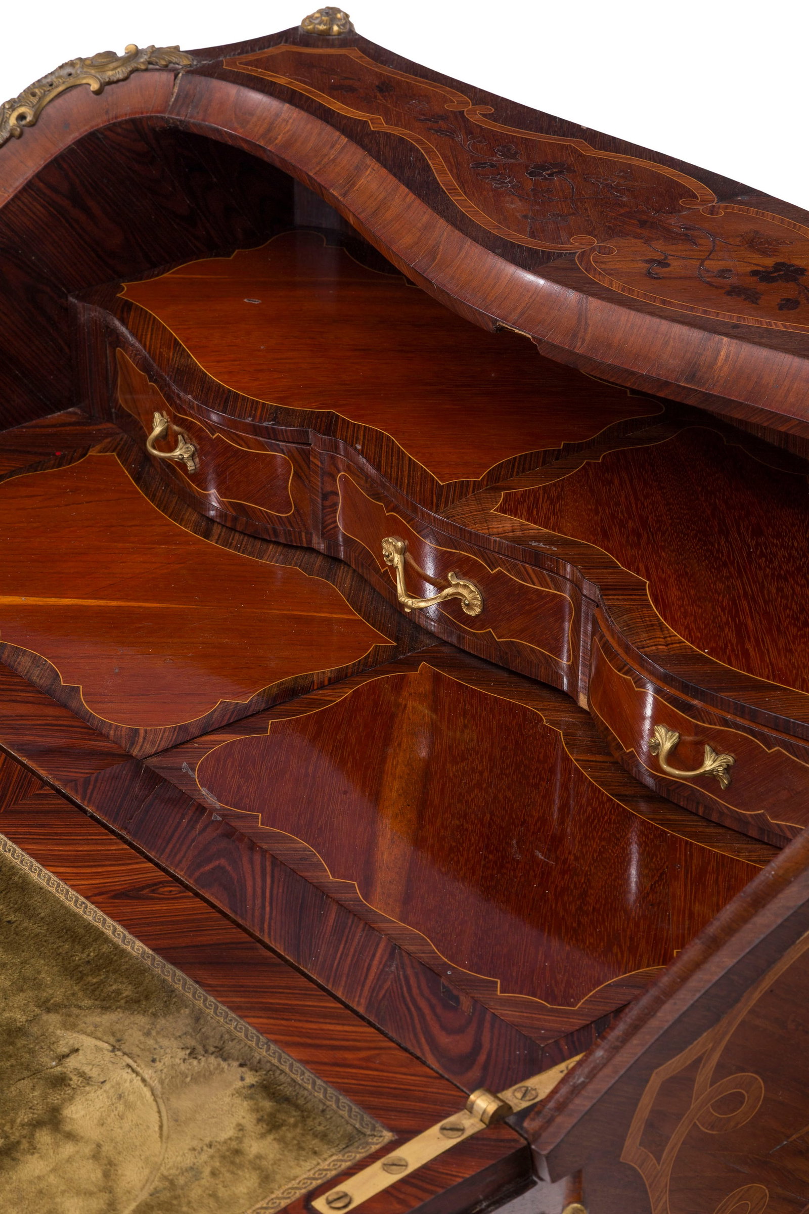 Bureau à dos d'âne d'époque Napoléon III, à décor de fleurs et feuilla - 3