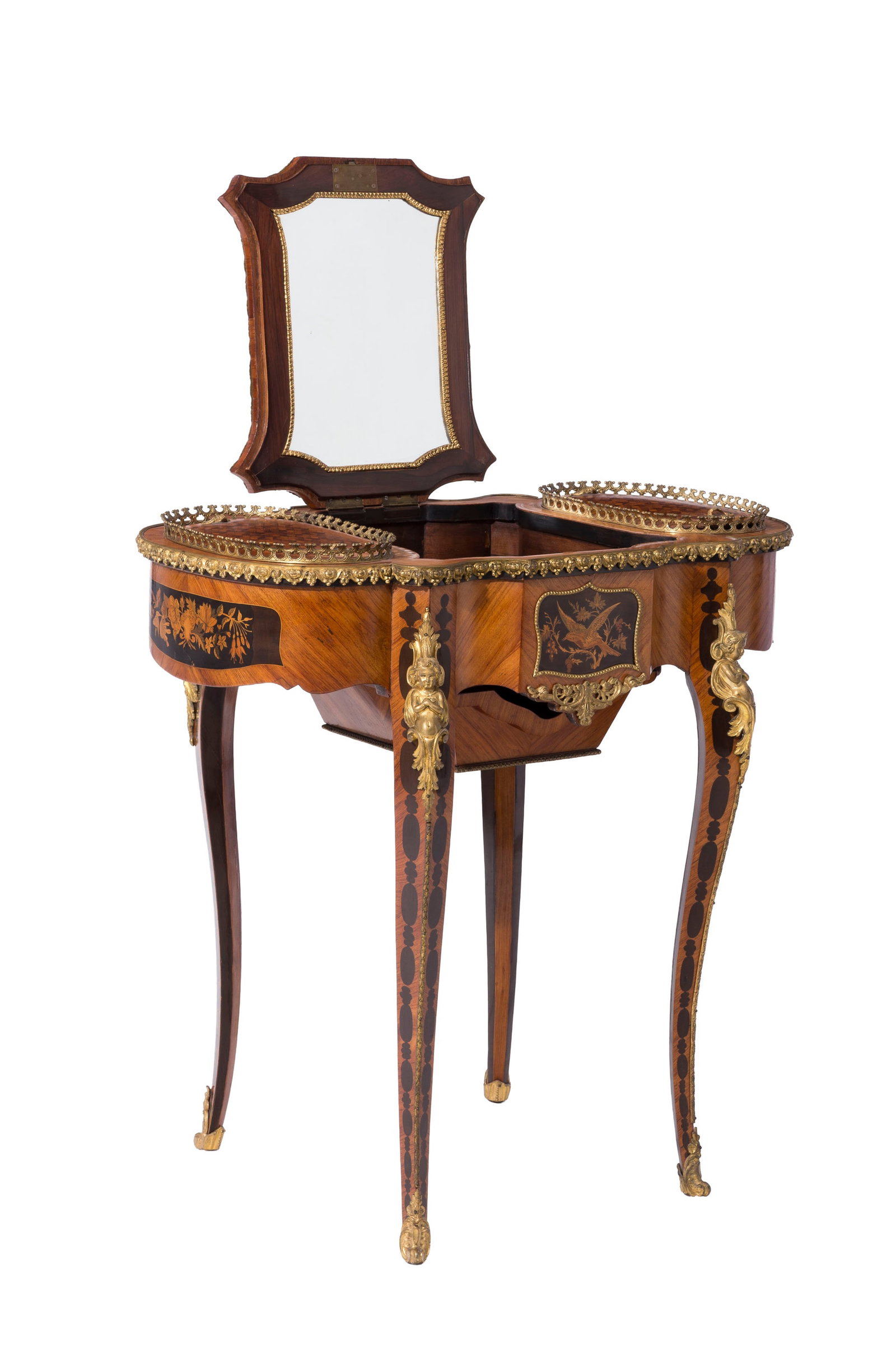 Table à ouvrage formant jardinière d'époque Napoléon III, en placage de bois de  - 2