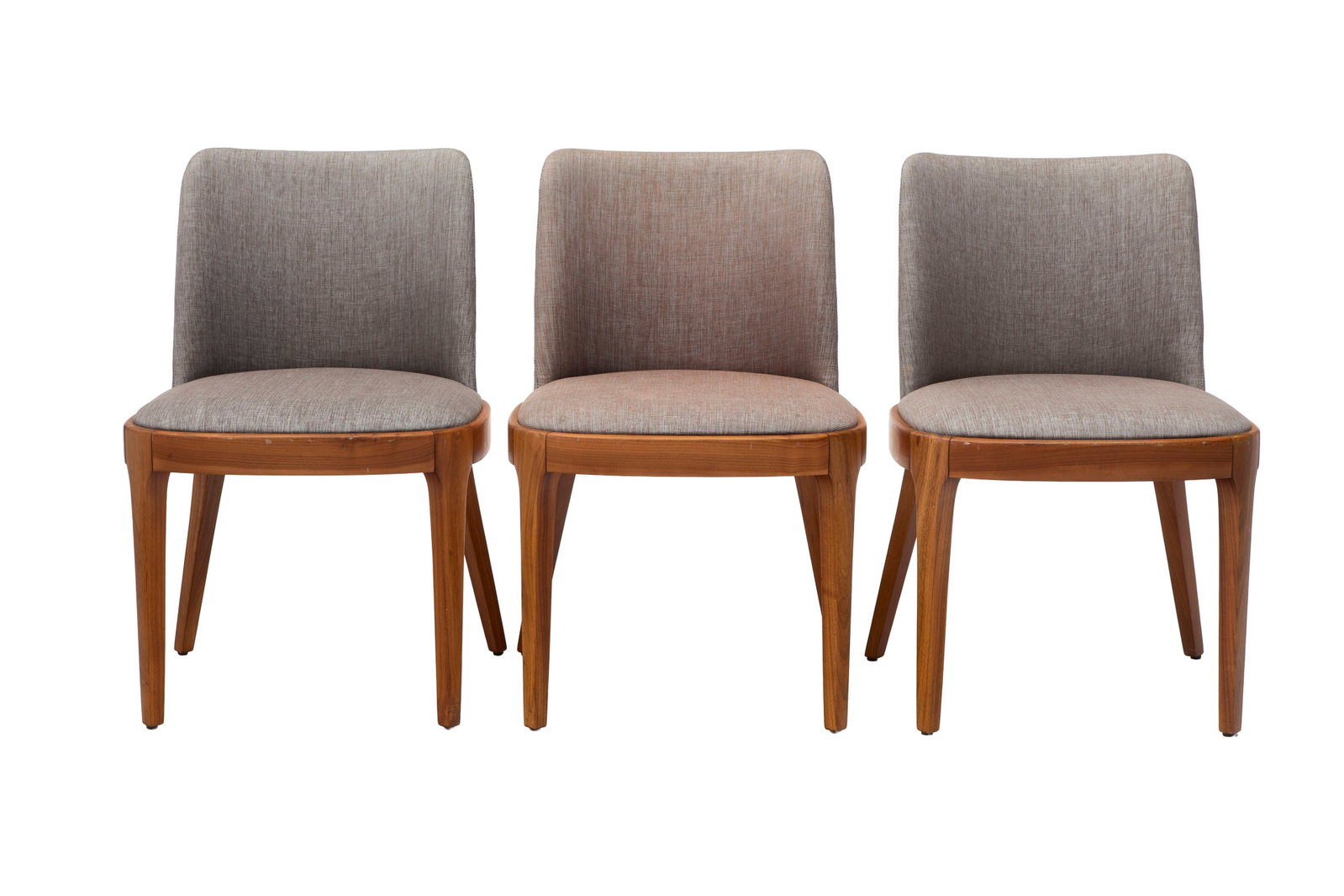 Suite de 3 chaises, XXIe s., en noyer, garniture en tissu gris et marron (1 of 2)