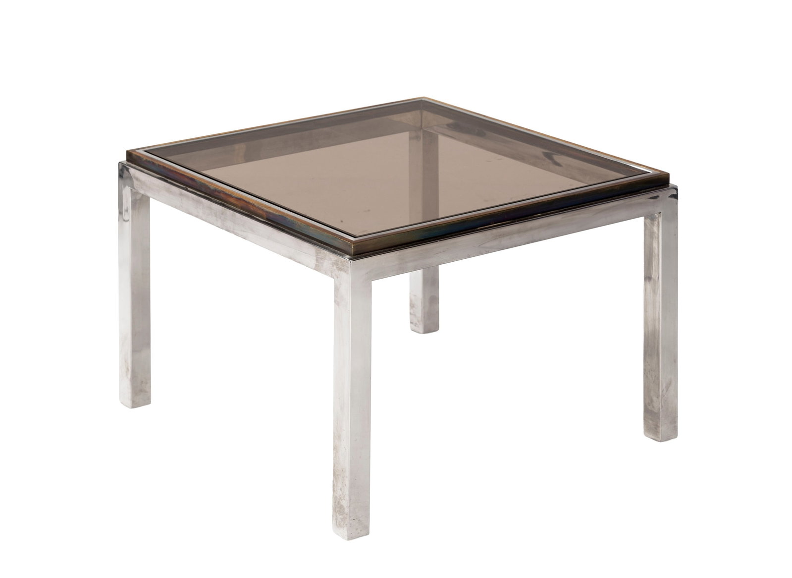 Table basse attribué à Willy Rizzo, circa 1980, en métal chromé et laiton, plate (1 of 2)