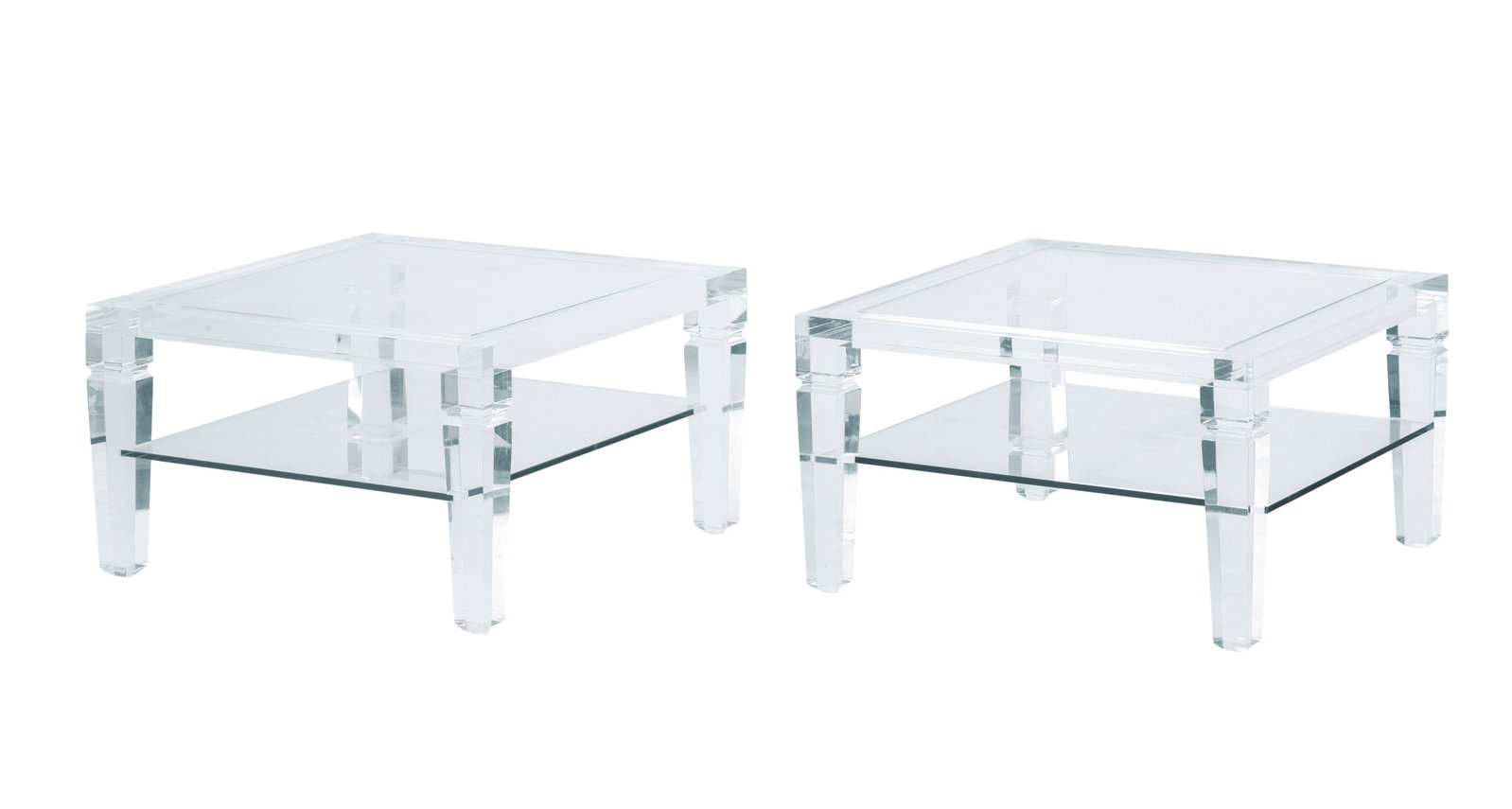Paire de bouts de canapé, XXIe s., en plexiglas, plateau en verre, pieds en gaine, 40x71x71 cm (1 of 1)
