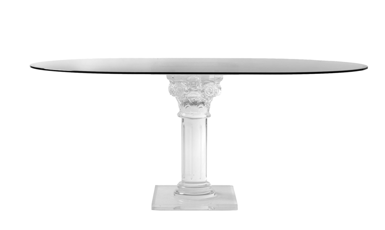 Table de salle à manger, XXe s., à plateau ovale en verre reposant sur un piétement c (1 of 3)