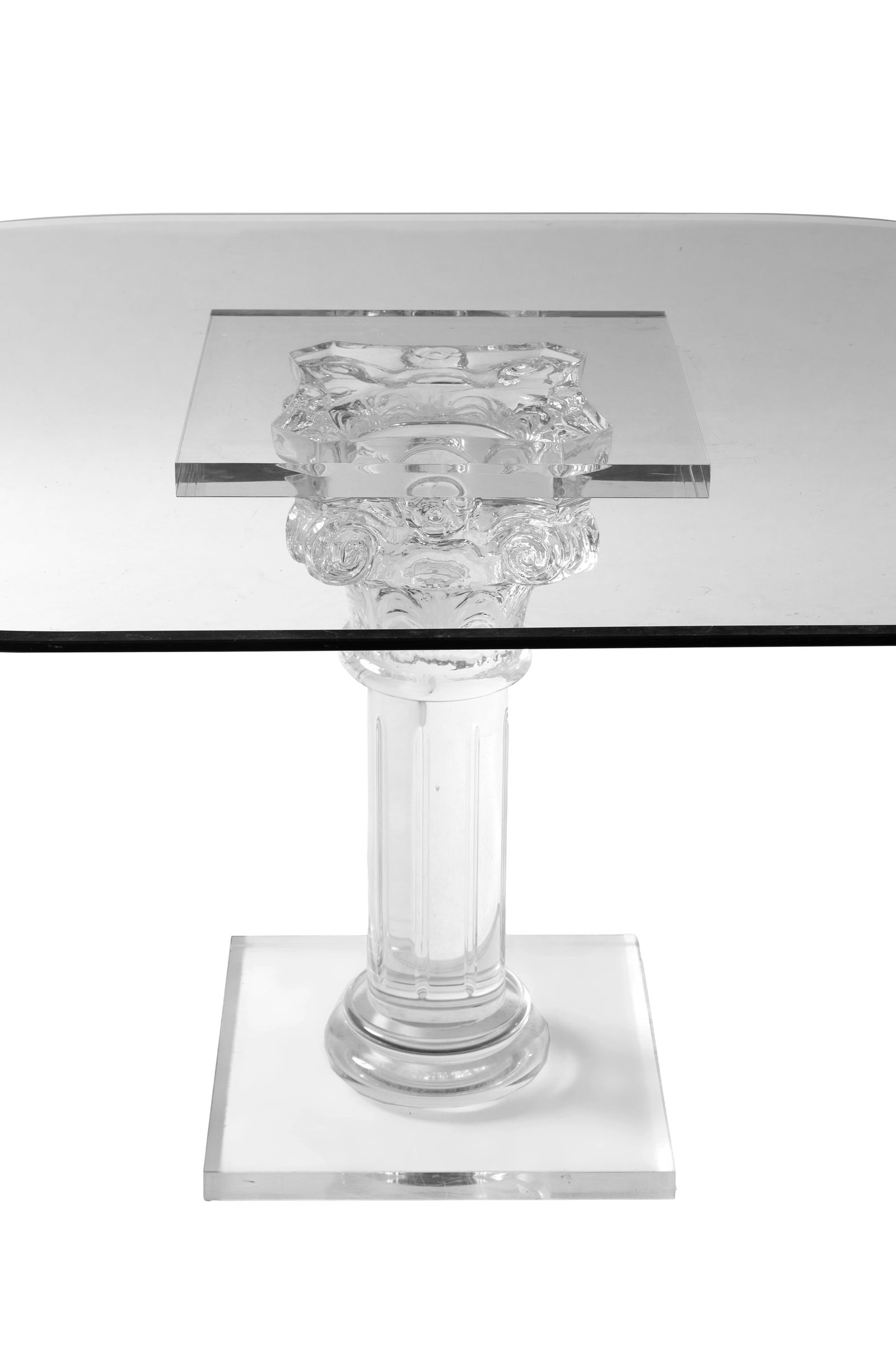 Table de salle à manger, XXe s., à plateau ovale en verre reposant sur un piétement c - 2