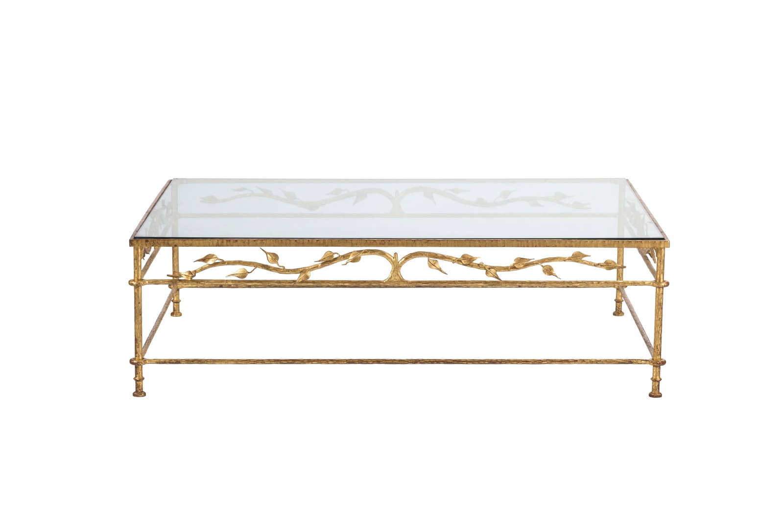 Table basse, XXe s., en fer forgé doré, à ceinture ajourée à décor de  (1 of 1)