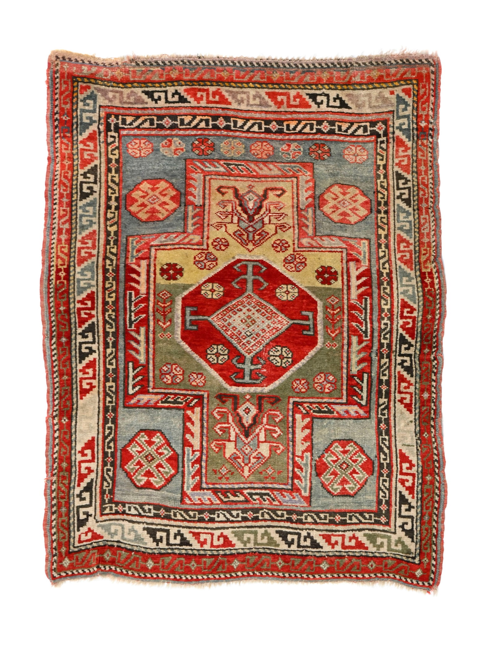 Tapis Bergama, Turquie, début du XXe s., à médaillon central sur fond polychrome, mul: Tapis Bergama, Turquie, début du XXe s., à médaillon central sur fond polychrome, multiples bordures à frises de motifs géométriques, 103x120 cm