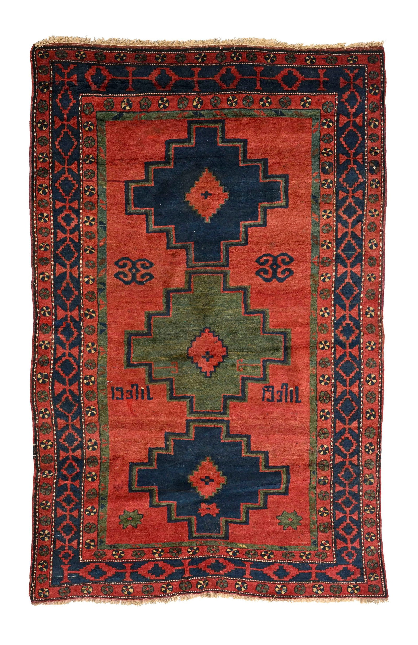 Tapis Kazakh, Caucase, 1er tiers du XXe s., à trois médaillons centraux vert et bleus sur  (1 of 1)