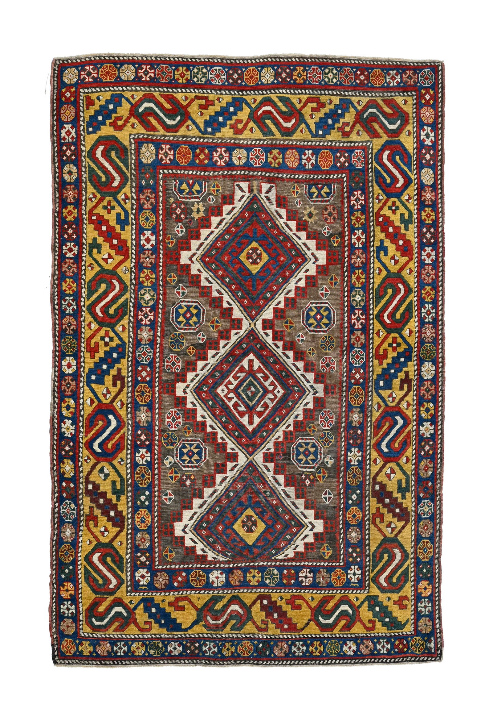 Tapis Genje, Caucase, début du XXe s., orné d'une rangée centrale de losanges sur fon (1 of 1)
