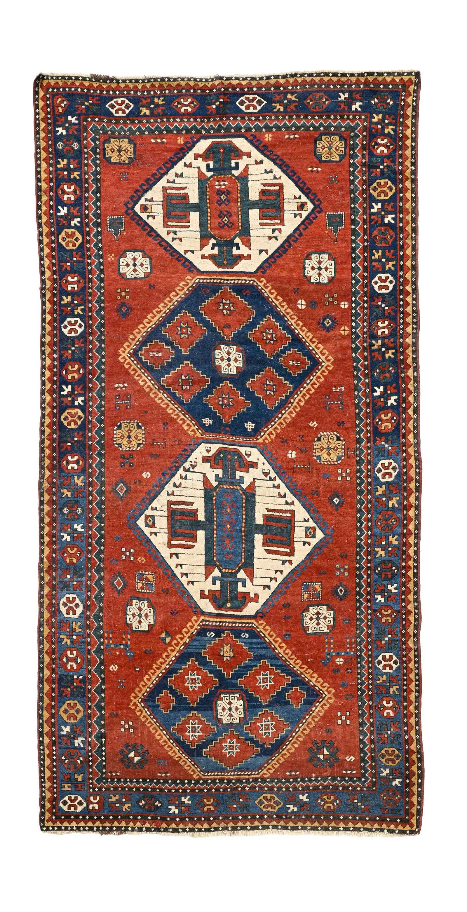 Tapis Kazakh, Caucase, fin XIXe s., orné d'une rangée centrale d'hexagones polychromes sur (1 of 1)
