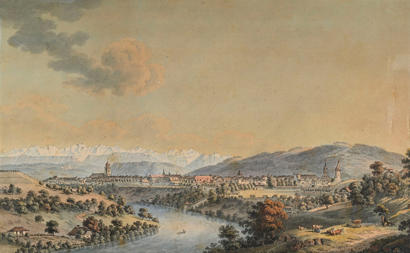 Johann Ludwig Aberli (1723-1786), "La ville de Berne du côté du Nord", eau-forte aquarell& (1 of 4)
