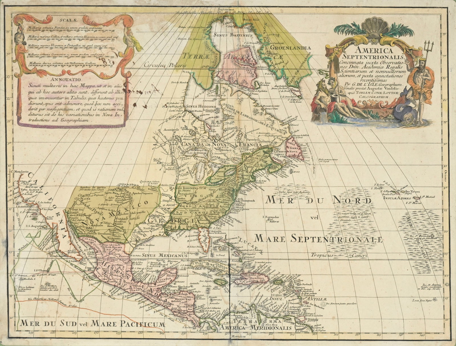 \[AMÉRIQUE\]. DE L'ISLE (Guillaume). America Septentrionalis. Venalis Prostat Auguste Vindelic  (1 of 6)