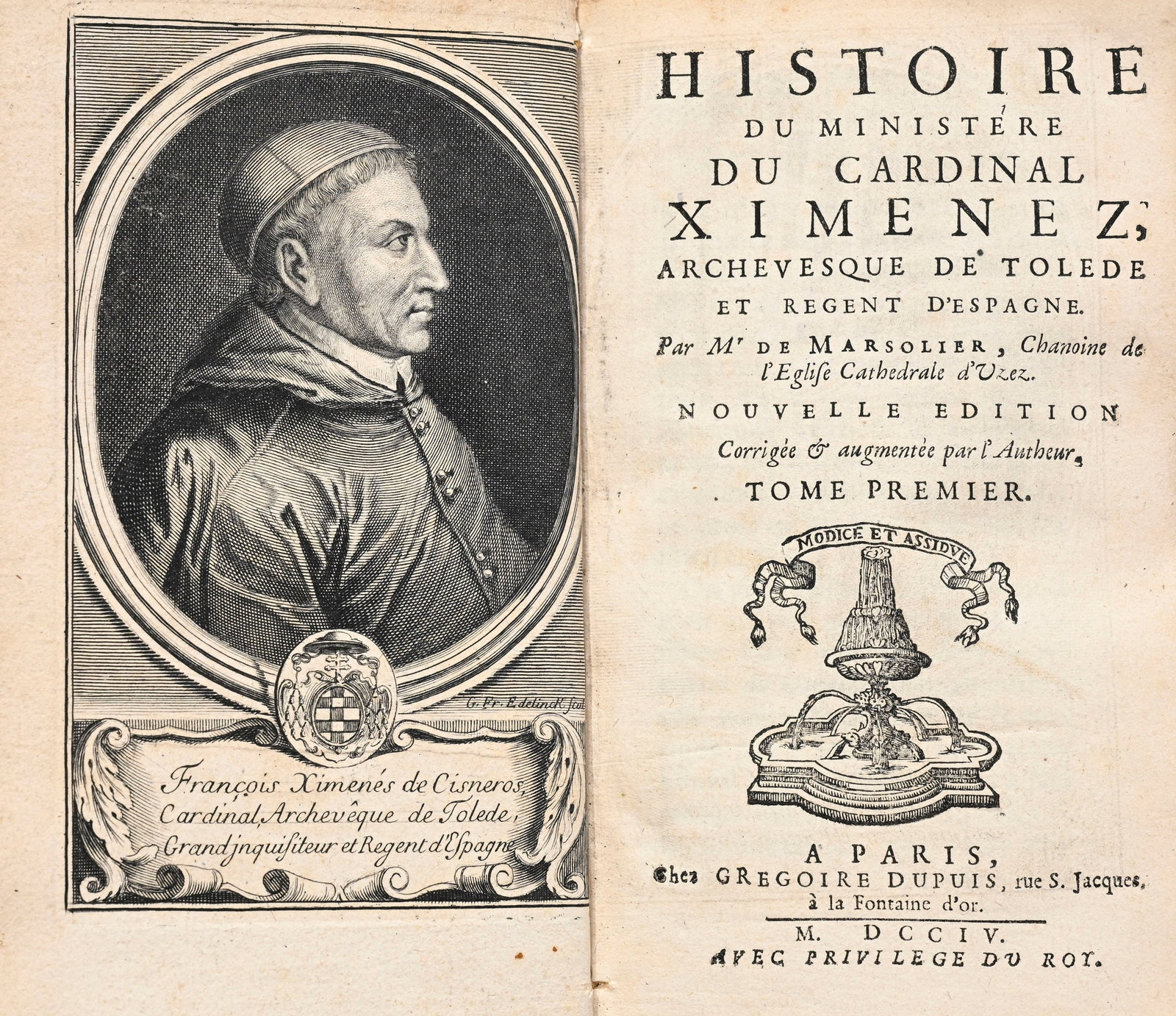 \[ARMES\]. MARSOLLIER (Jacques). Histoire du Ministère du Cardinal Ximenez, archevesque de Tol& - 3