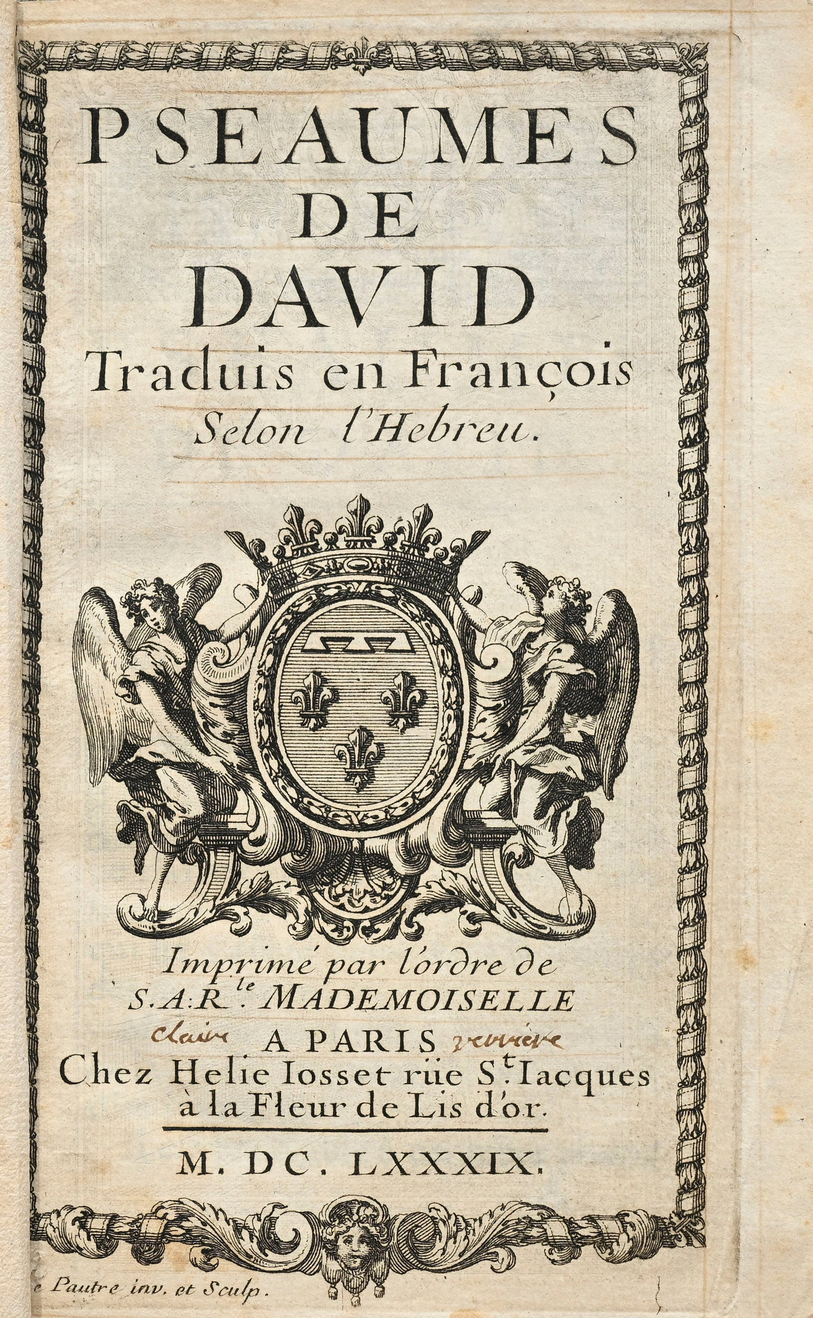 \[ARMES\]. Les Pseaumes de David traduits en François selon l'Hébreu de la Vulgate. Paris, - 3