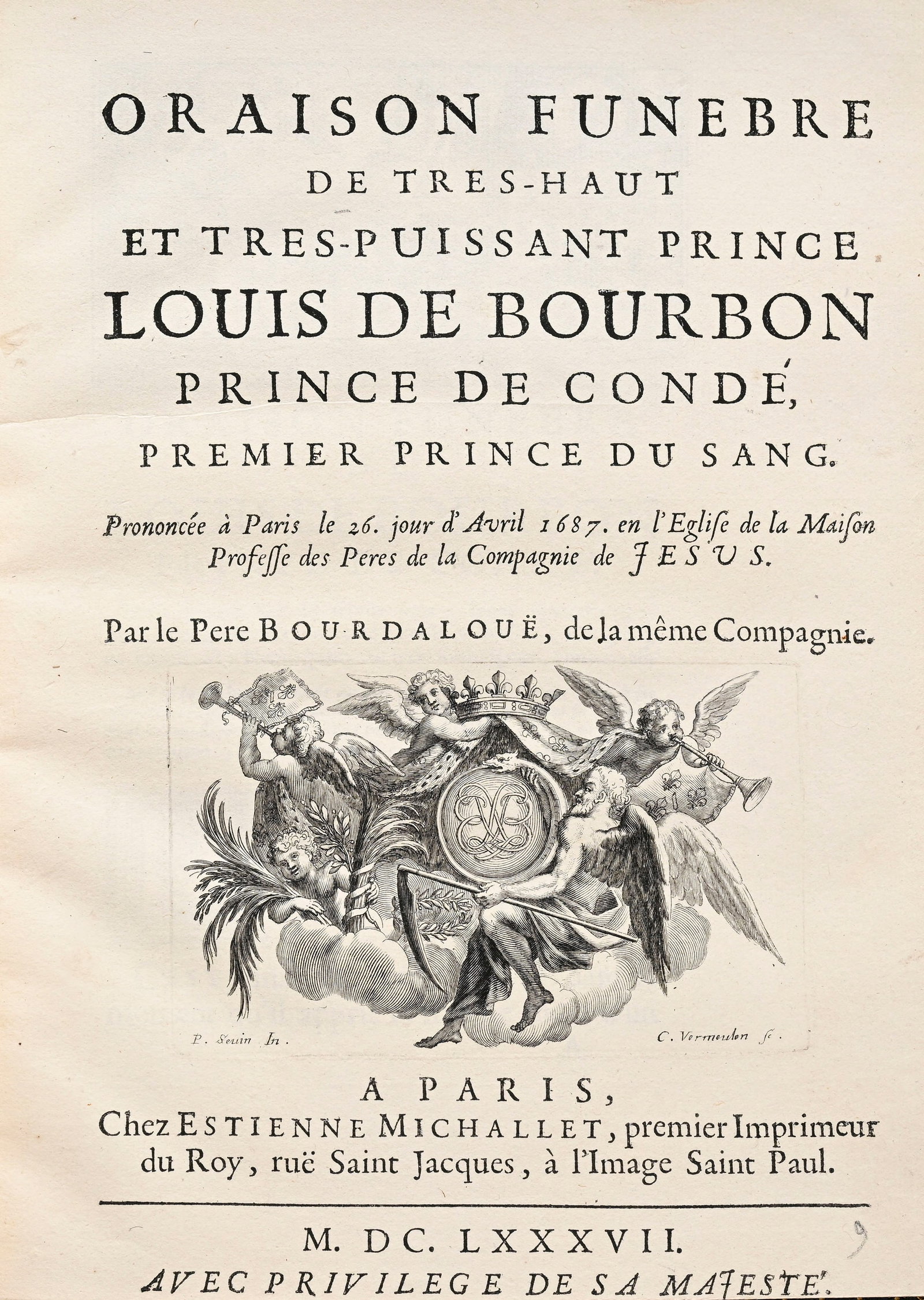 BOURDALOUE (Père Louis). Oraison funèbre de tres-haut et tres-puissant Prince Louis de Bou (1 of 4)